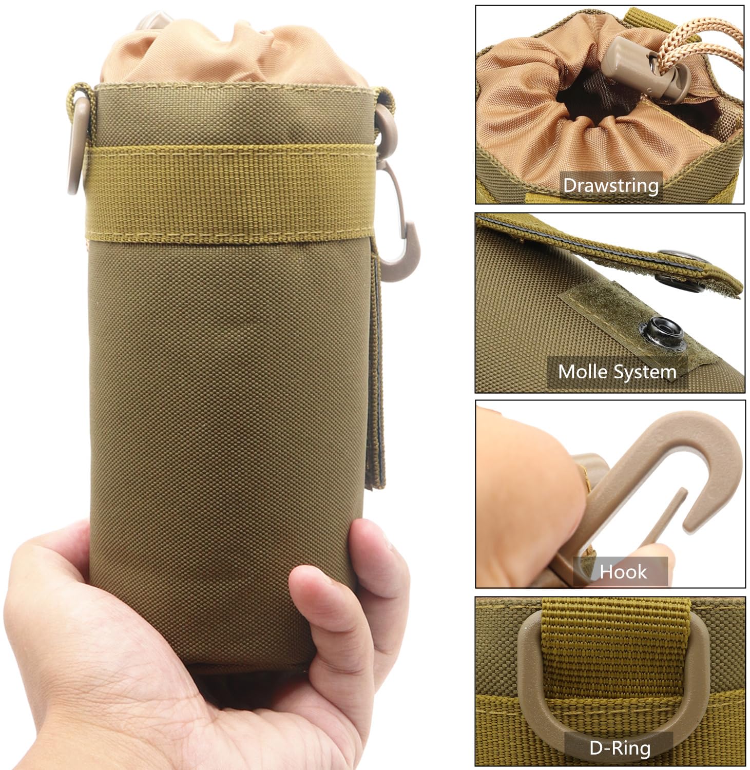 Borsa Tattica Portabottiglia MOLLE 1L – Nylon 1000D Con Fondo In Rete Per Escursioni E Viaggio