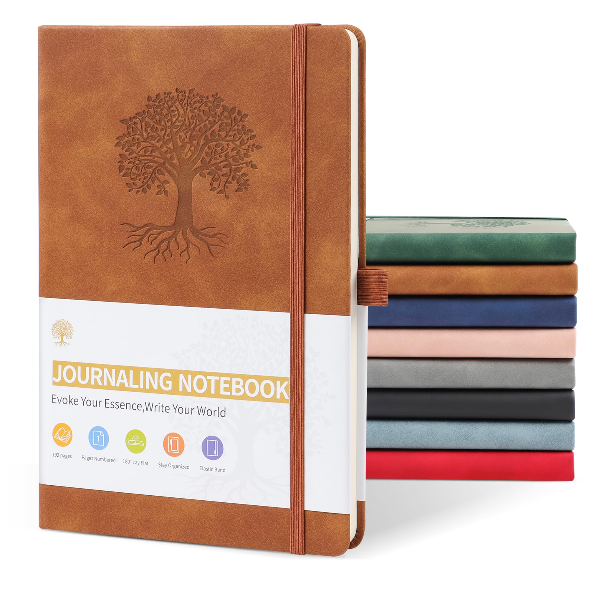 JUNART A5 Journal Notebooks for Women & Men with 192 Pages, Leather Hardcover Notebook for Personal Writing Study Office Travel Recording or Gifts(Brown)
