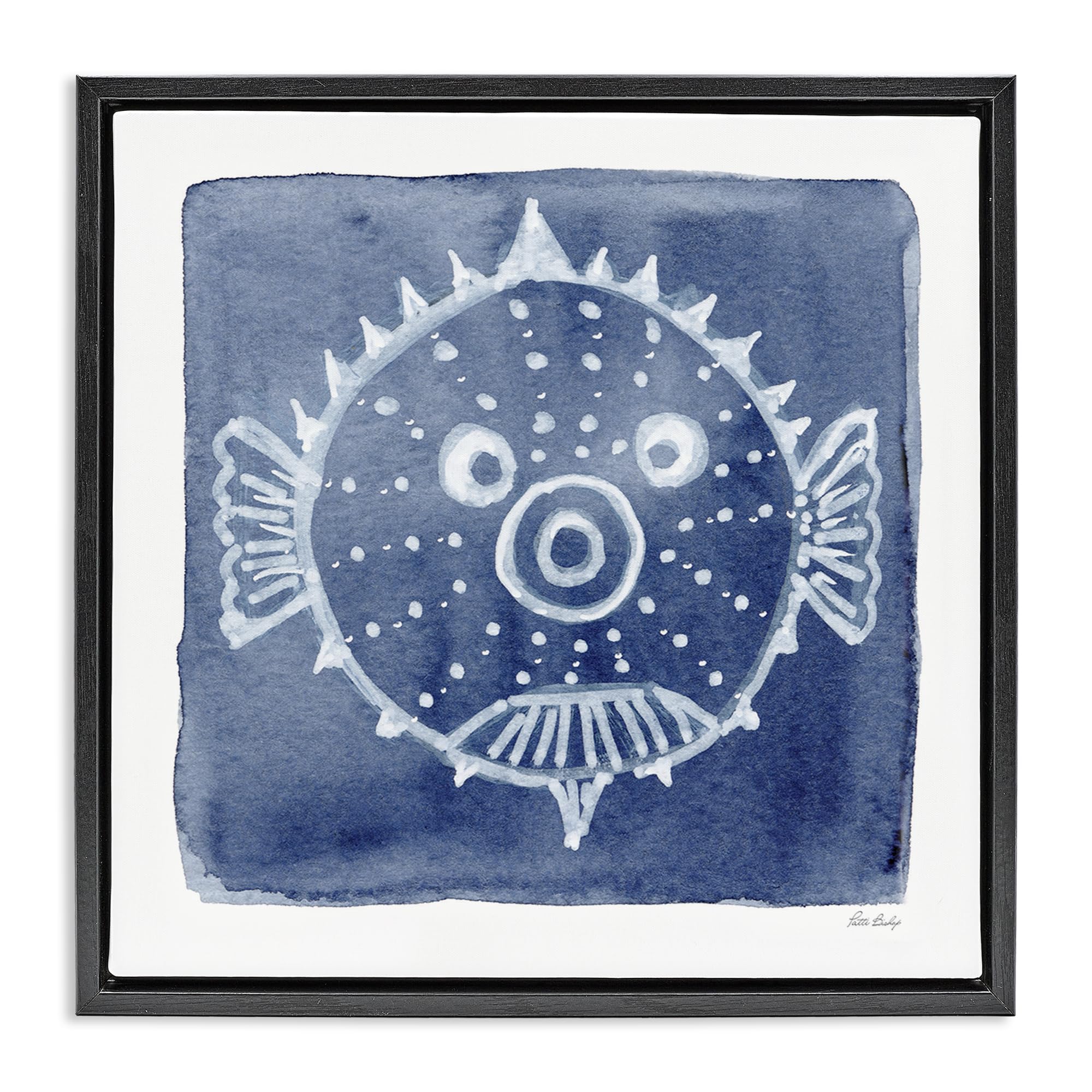 Whimsical White Blow Fish Nautical, 17 x 17 Inch Canvas in Floater Frame