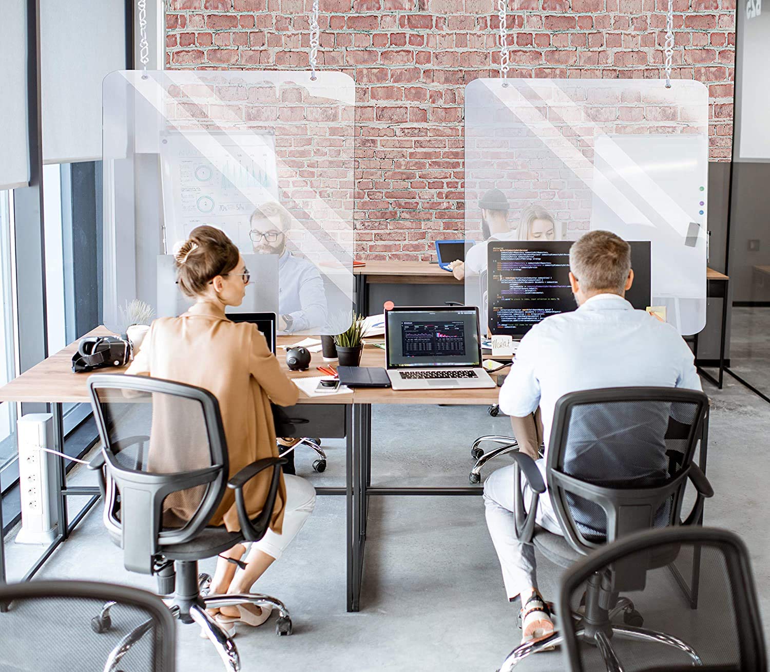 Alpine Industries Plexiglass Sneeze Guard - Hanging Acrylic Shield - Heavy Duty Protective Barrier - Hanging Protective Sneeze Shield for Business, Office, Restaurant, Schools, Cafeterias (3, 36 x 40)