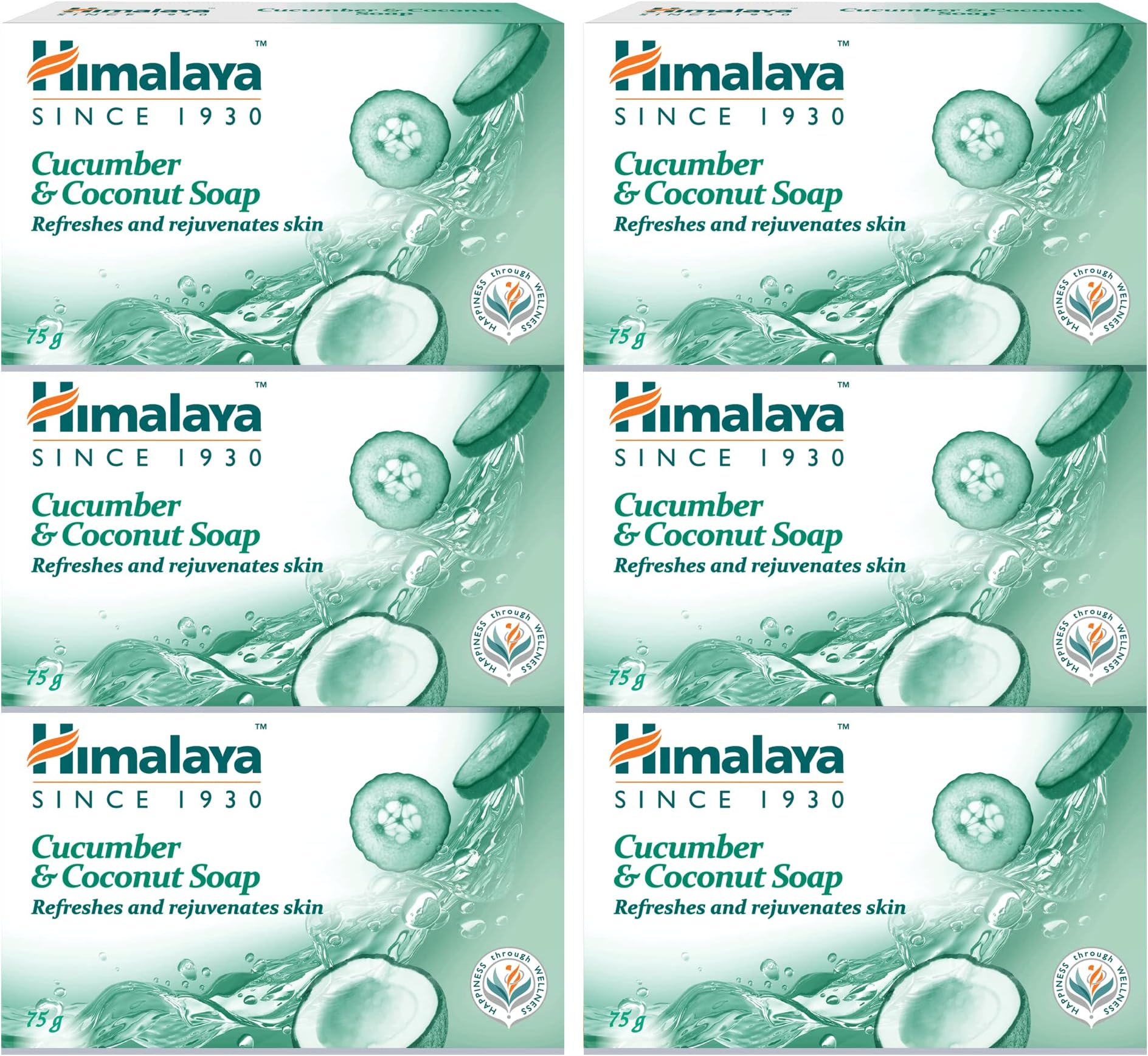 Coconut and Cucumber Soap | Revitalizes Your Senses | Moisturizes and Hydrates Skin | Leaves Skin Softer and Smoother | Does Not Dry Skin - 75g (Pack of 6)