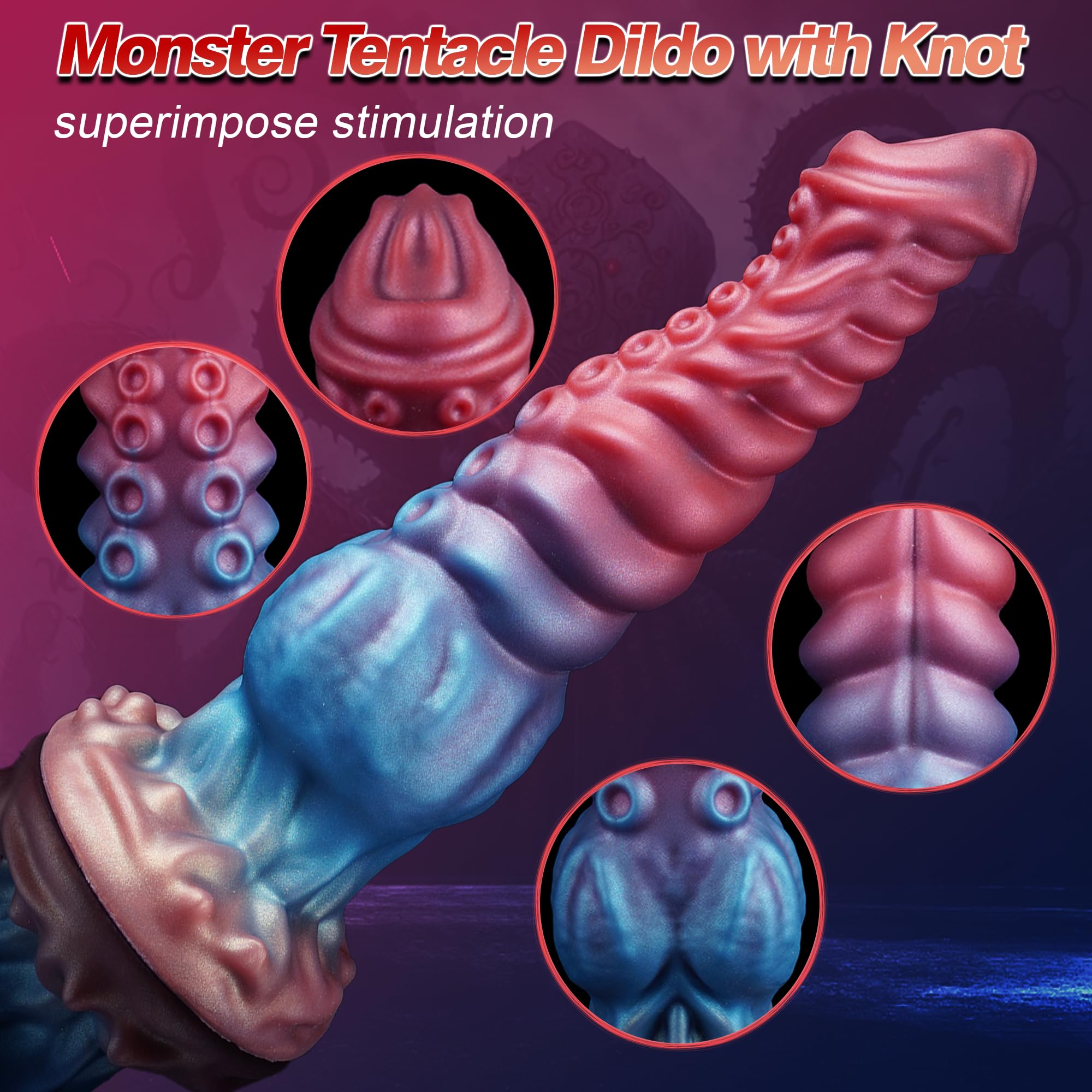9.7in Huge Fantasy Monster Tentacle Dildo, Large Dragon Horse Thick Anal Knot Giant Big Dog Alien Silicone Knotted Dildo with Suction Cup, Adult Prostate Sex Toys for G Spot Gay Men Women