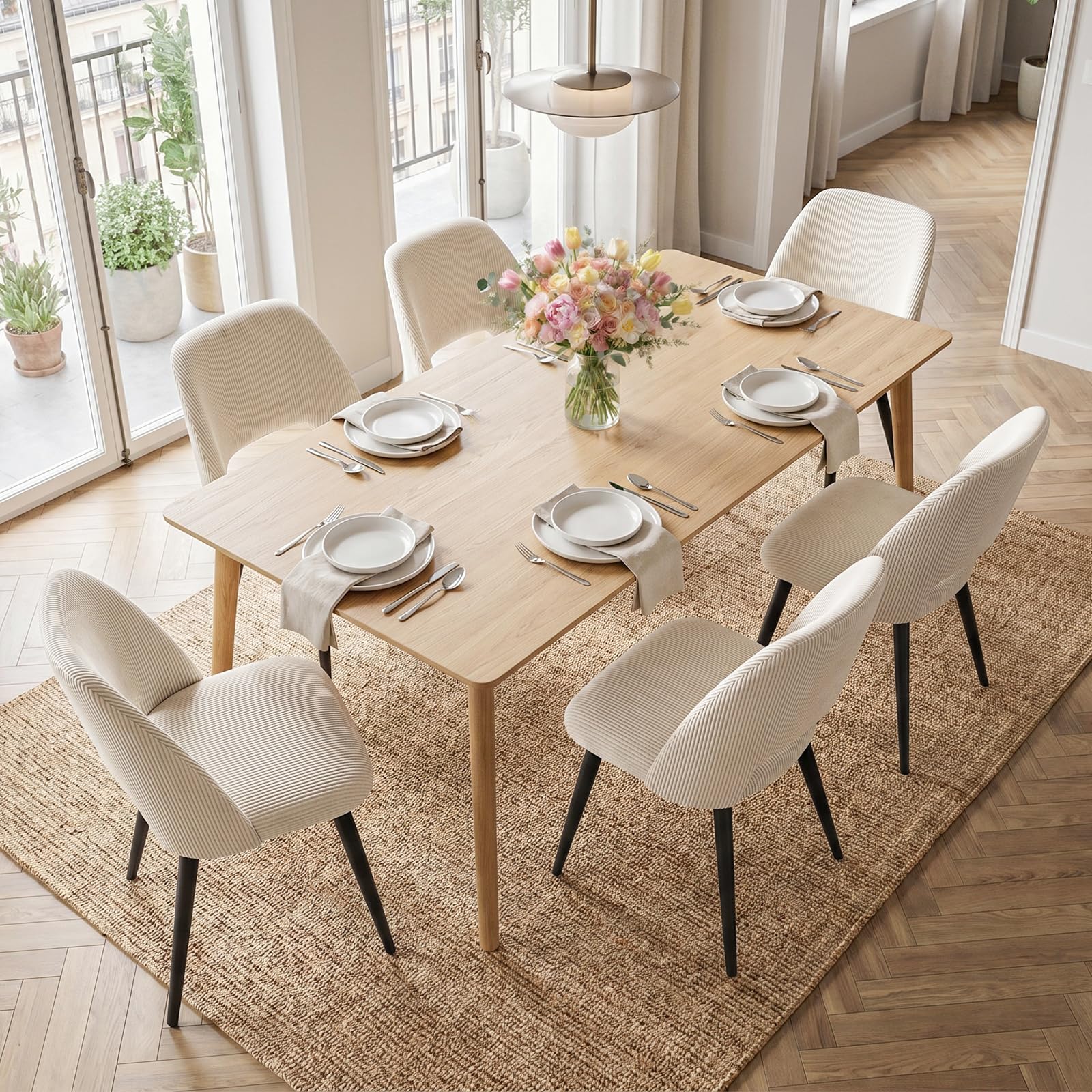 Sillas de Comedor Pack 4,Sillas de Cocina de Pana,Beige