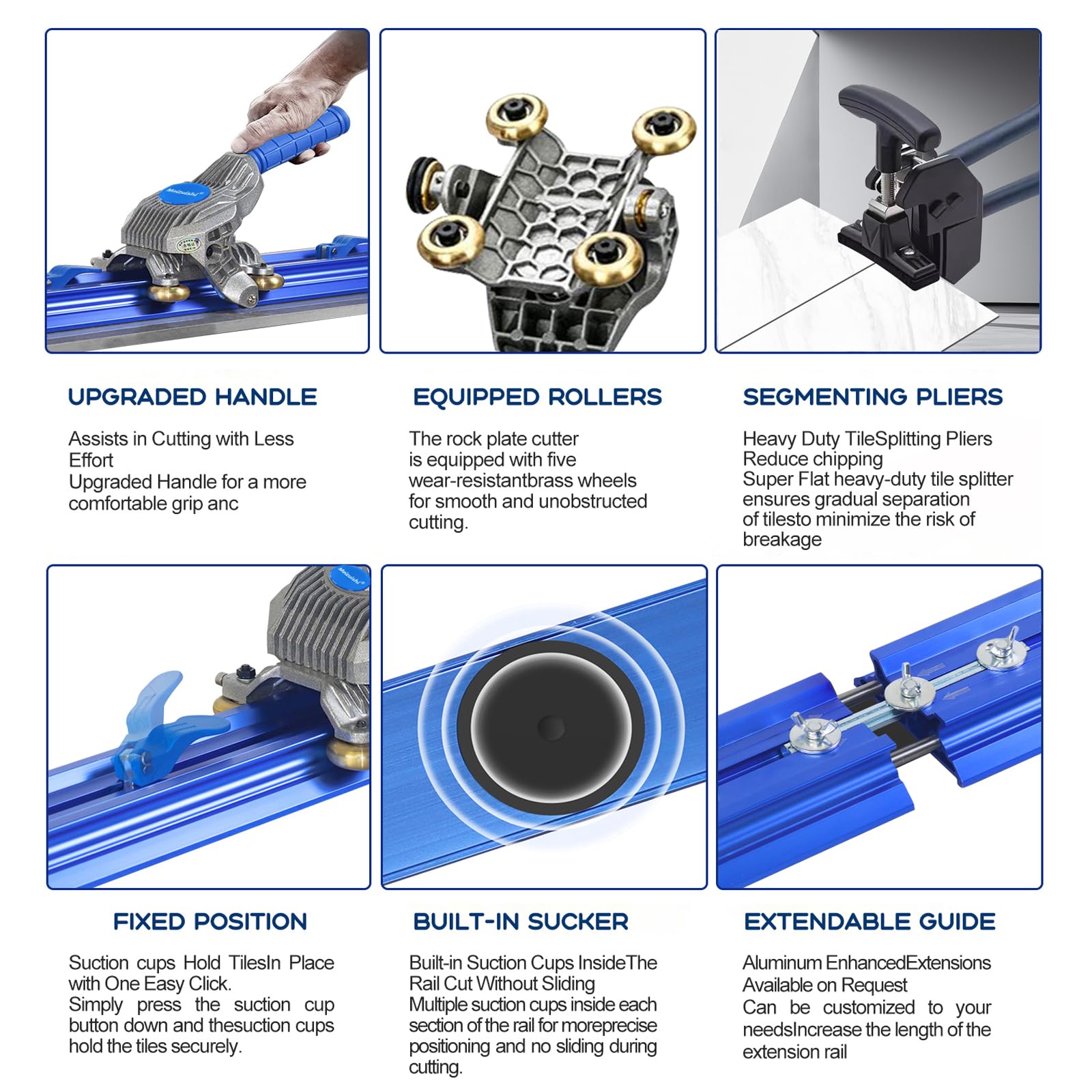 2.0m Coupe-Carrelage Manuel Précision Pour Céramique & Porcelaine Grand Format, Tête Alliage Tungstène, Utilisation À Une Main, Séparateur Et Guides Précision