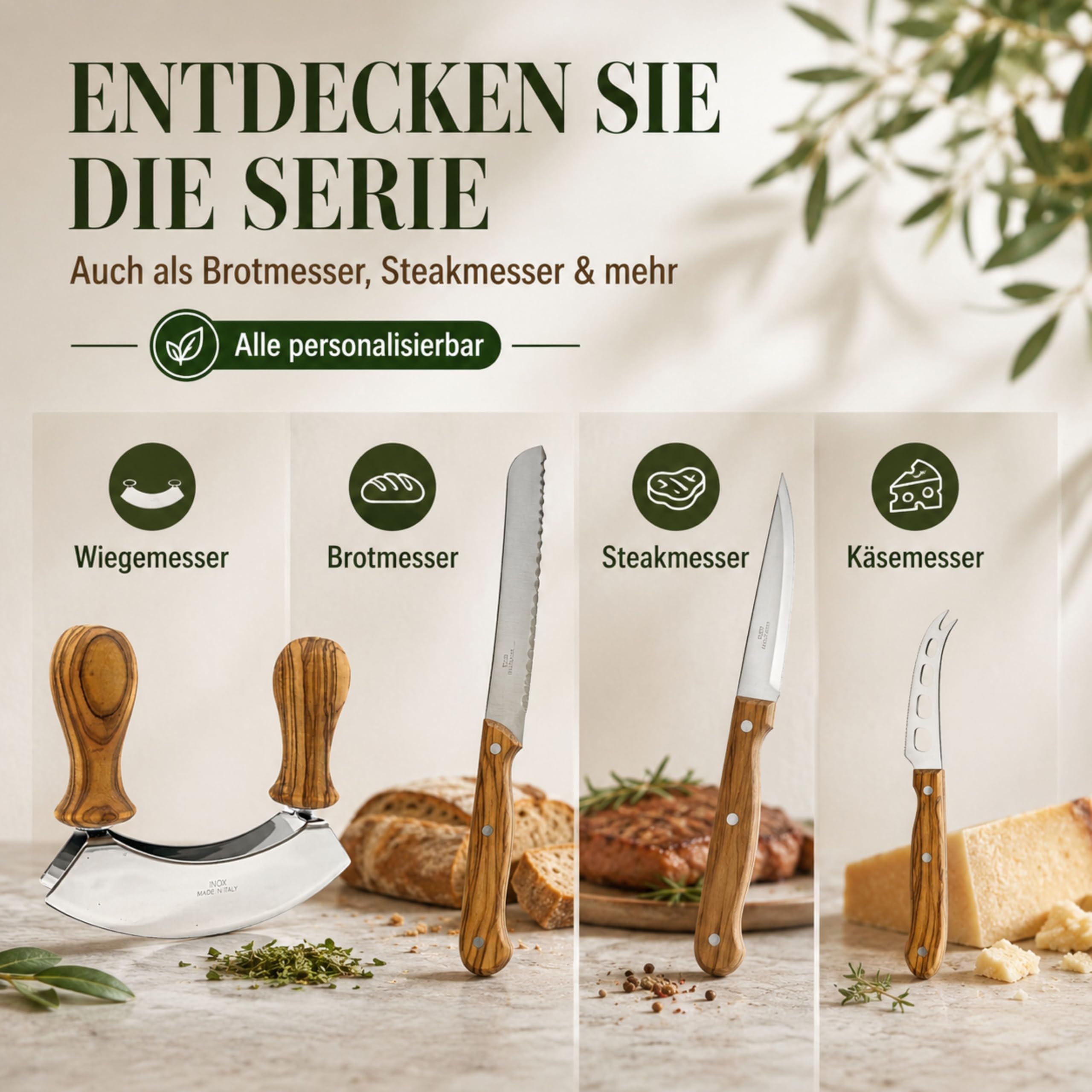 Wiegemesser personalisiert Olivenholz Kräutermesser Geschenk
