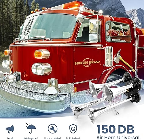 Miniatura 6 de HIGHSOAR 12V24V Bocina de aire para camiones 150DB Juego de 4 bocinas de trompeta con compresor universal para automóvil, tren, barco