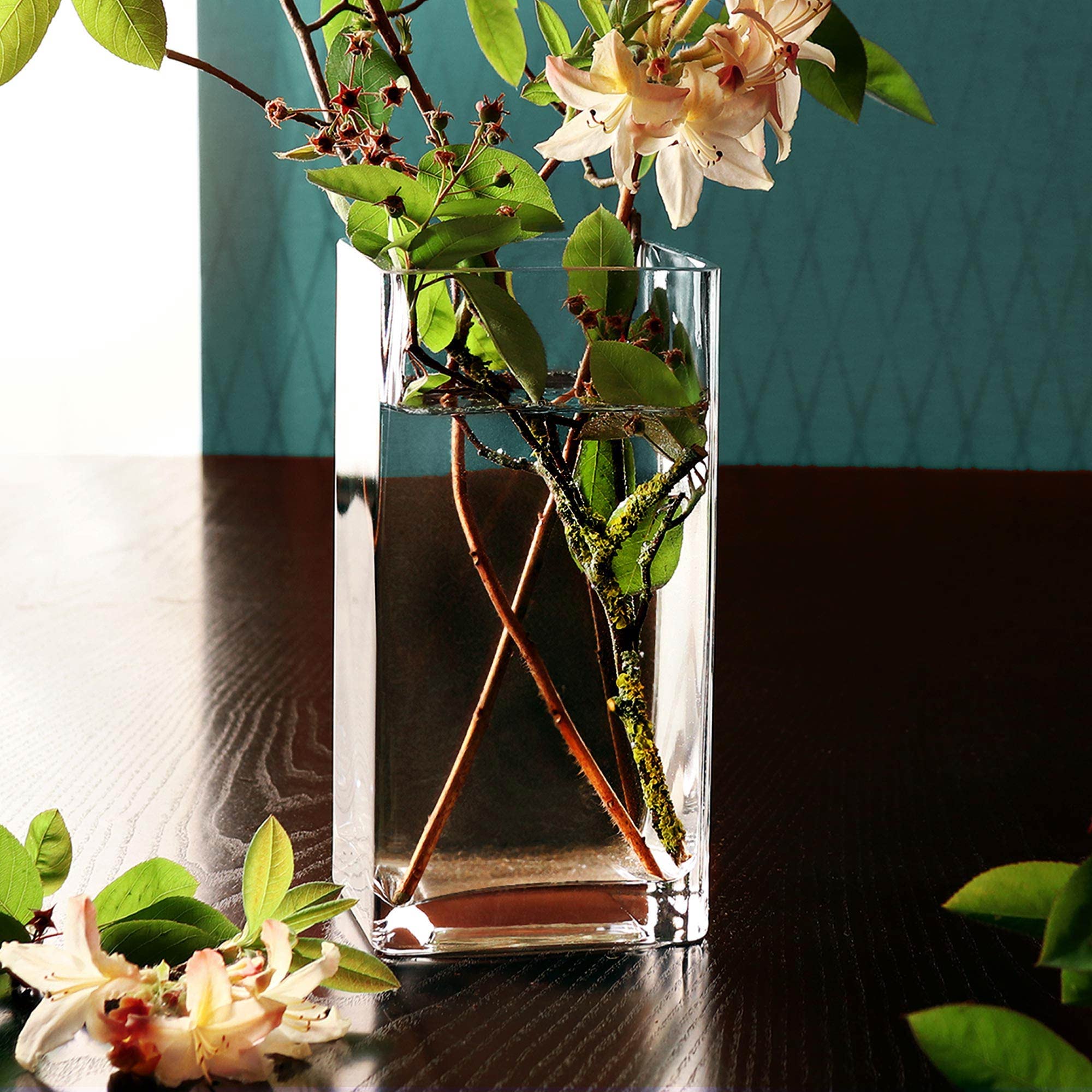 Eckige Blumenvase aus Klarglas, Glasvase für Schnittblumen, Deko-Vase zum Geburtstag oder zum Muttertag