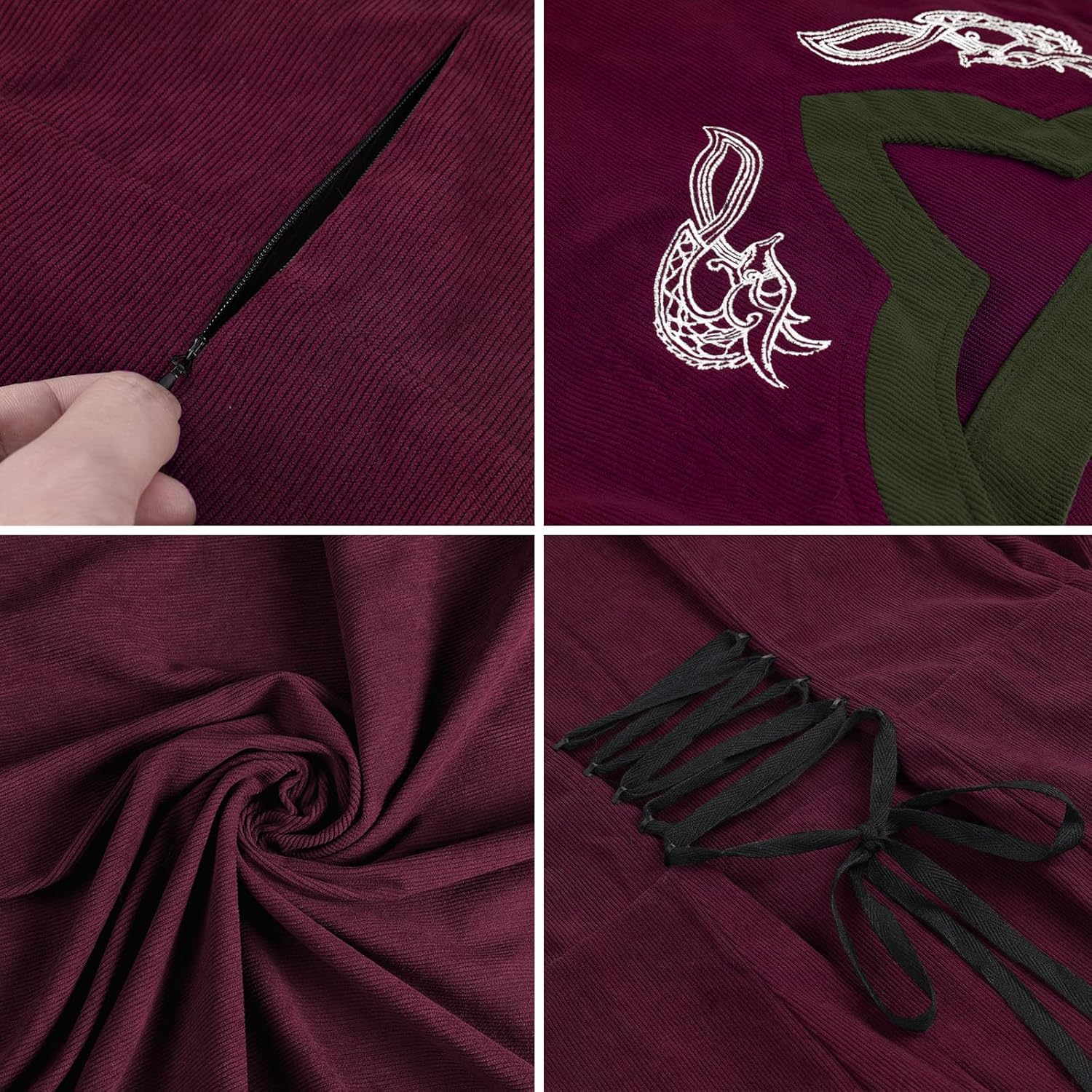 HiiFeuer 4 Pcs Renaissance Costume Women Embroidery Dress, Medieval Belt Skirt Hike Witch Dress Cosplay for Ren Faire - Image 5