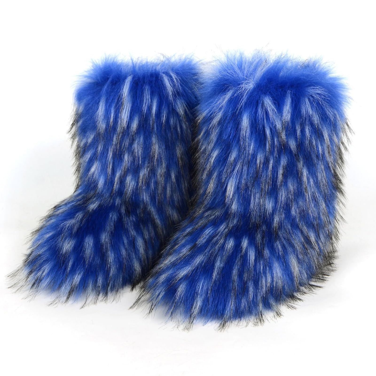 Womens Faux Fur Boot Fuzzy Fluffy Mid Calf Snow Boots for Women Warm Furry Fur Lined Boots Fashion