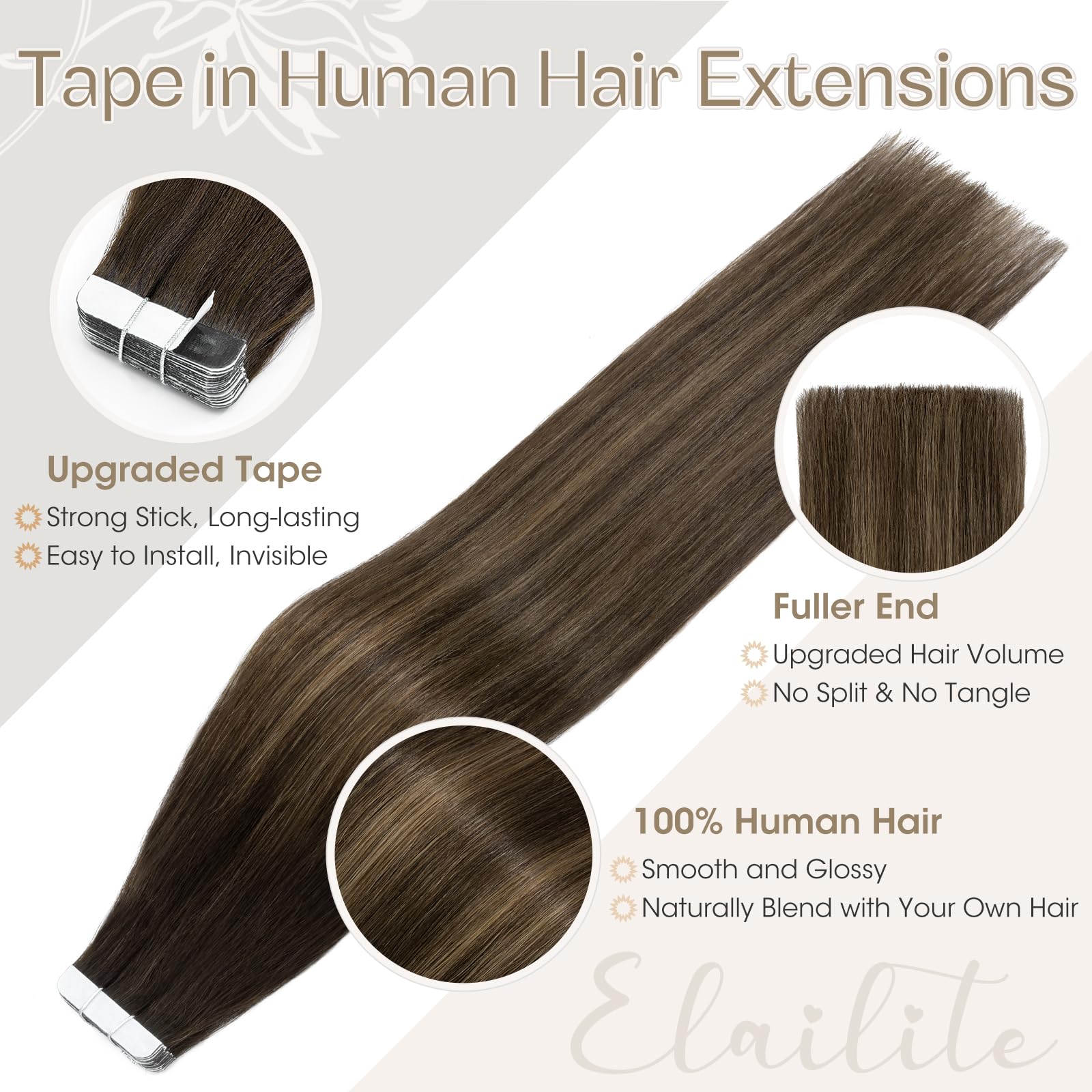 Elailite Tape in Hair Extensions Human Hair Real Human Hair 10 Pcs Invisible Thin Type - Image 4