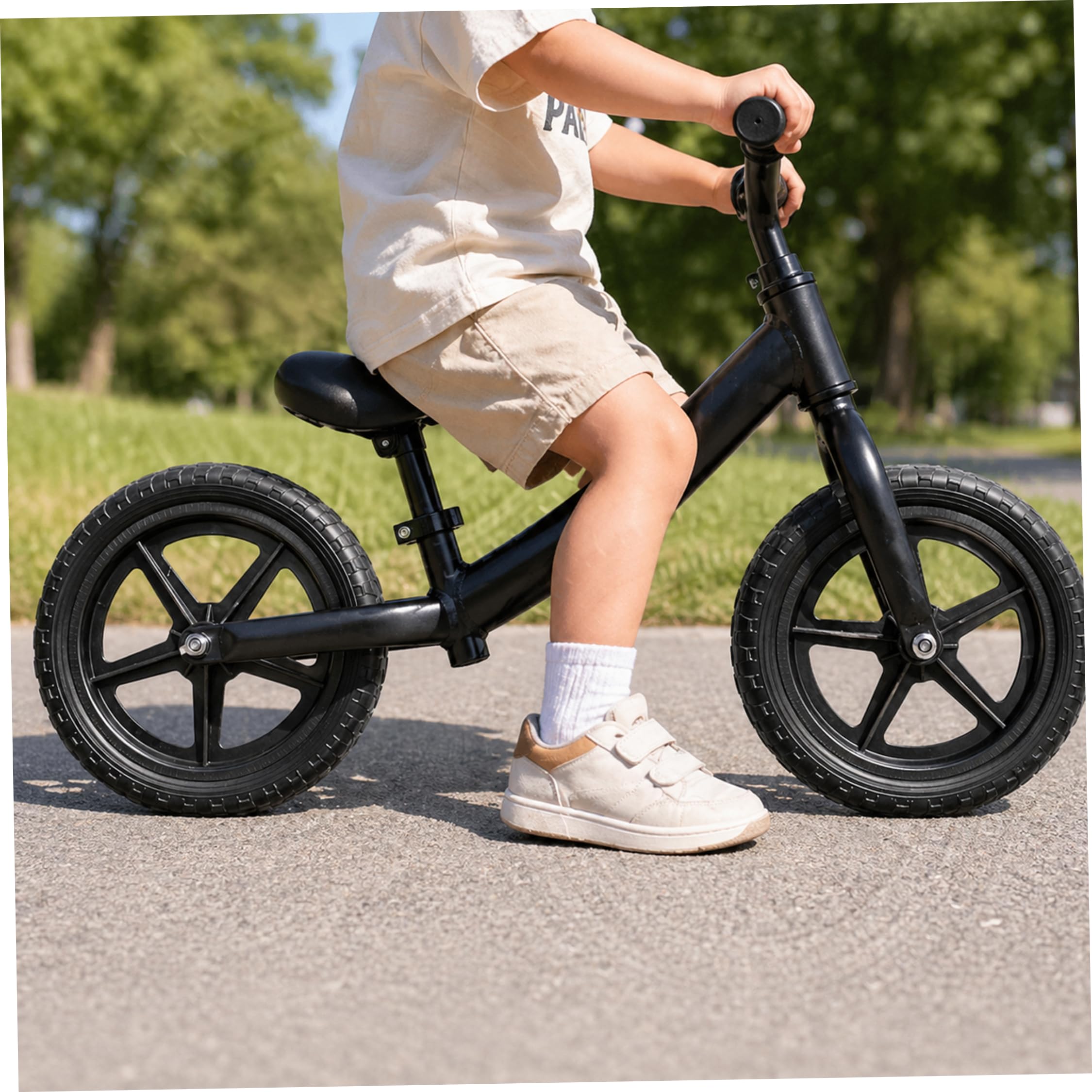 2er-Pack 12-Zoll-Laufradräder, inflationsfreies Kunststoffreifen-Set mit Fünf-Stern-Nabe, Schwarz, Ersatzräder für Kinder-Laufräder
