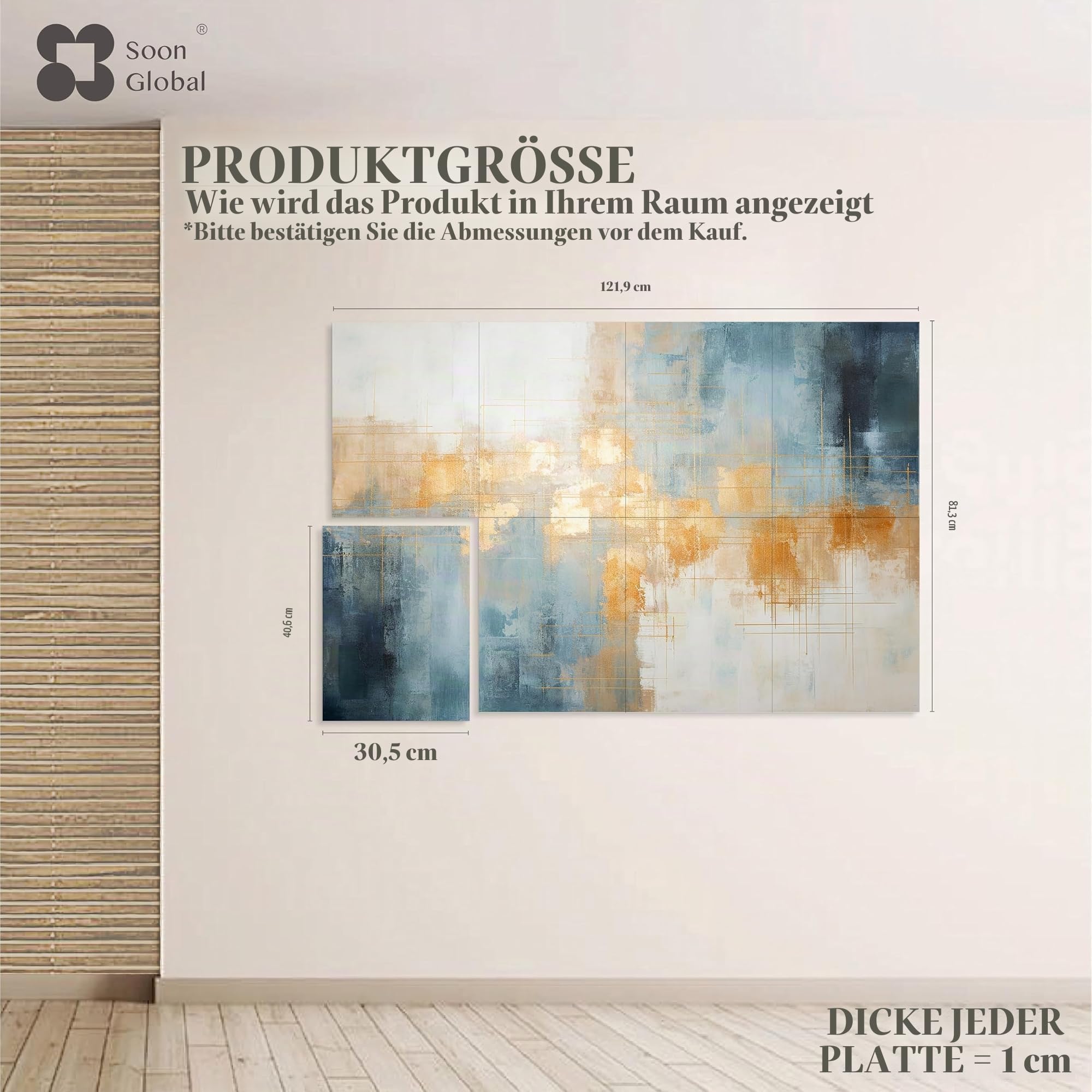 Soon Global Akustische Wandpaneele, 121,9 x 81,3 cm, Kunst-Akustikplatten, dekorative Akustikplatten, akustische Wandpaneele, schallabsorbierende Wandkunst, Blaugrün Aura