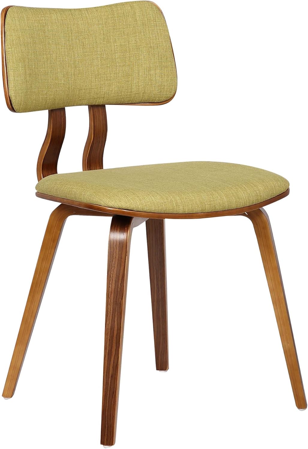 Armen Living Jaguar Mid-Century Dining Chair in Walnut Wood and Green Fabric