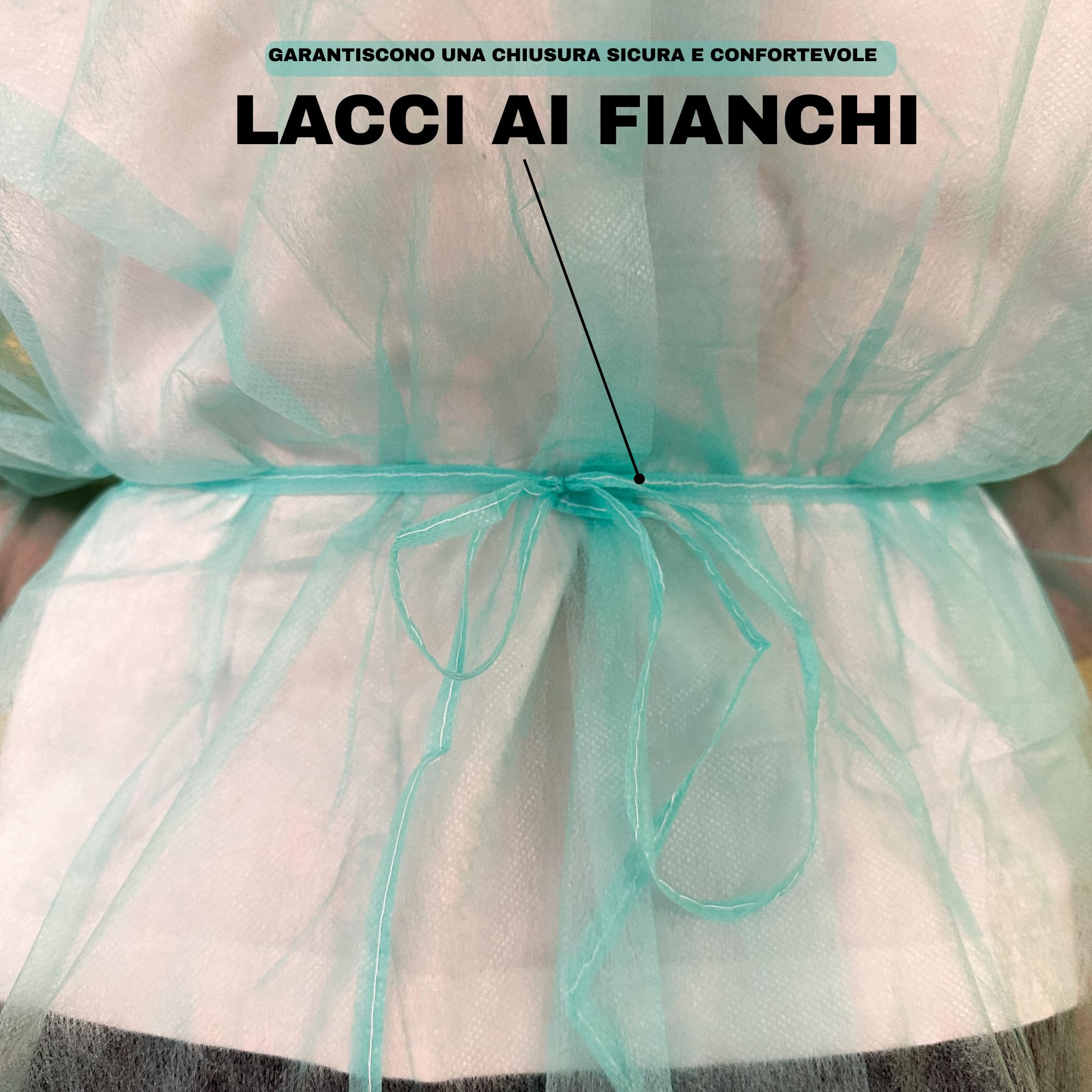 Camice monouso NON sterile TNT verde con polsini in cotone usa e getta x20pz