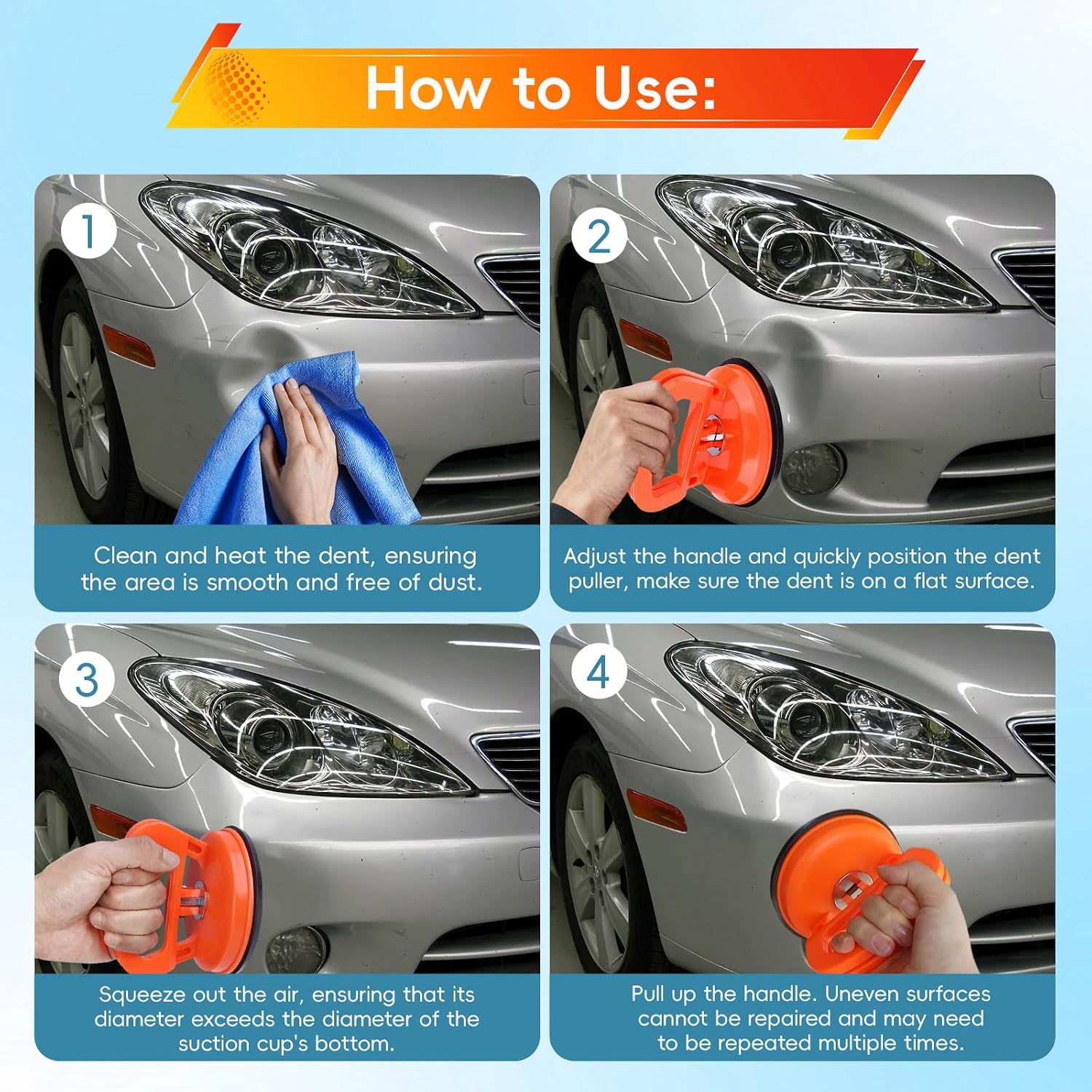 3 Pack Car Dent Puller, Suction Cup Dent Remover Tool Vehicle Body Repair Kit Handle Lifter for Car Body, Doors, Glass, Objects Moving and Tiles Lifting (3PCS Dent Puller)