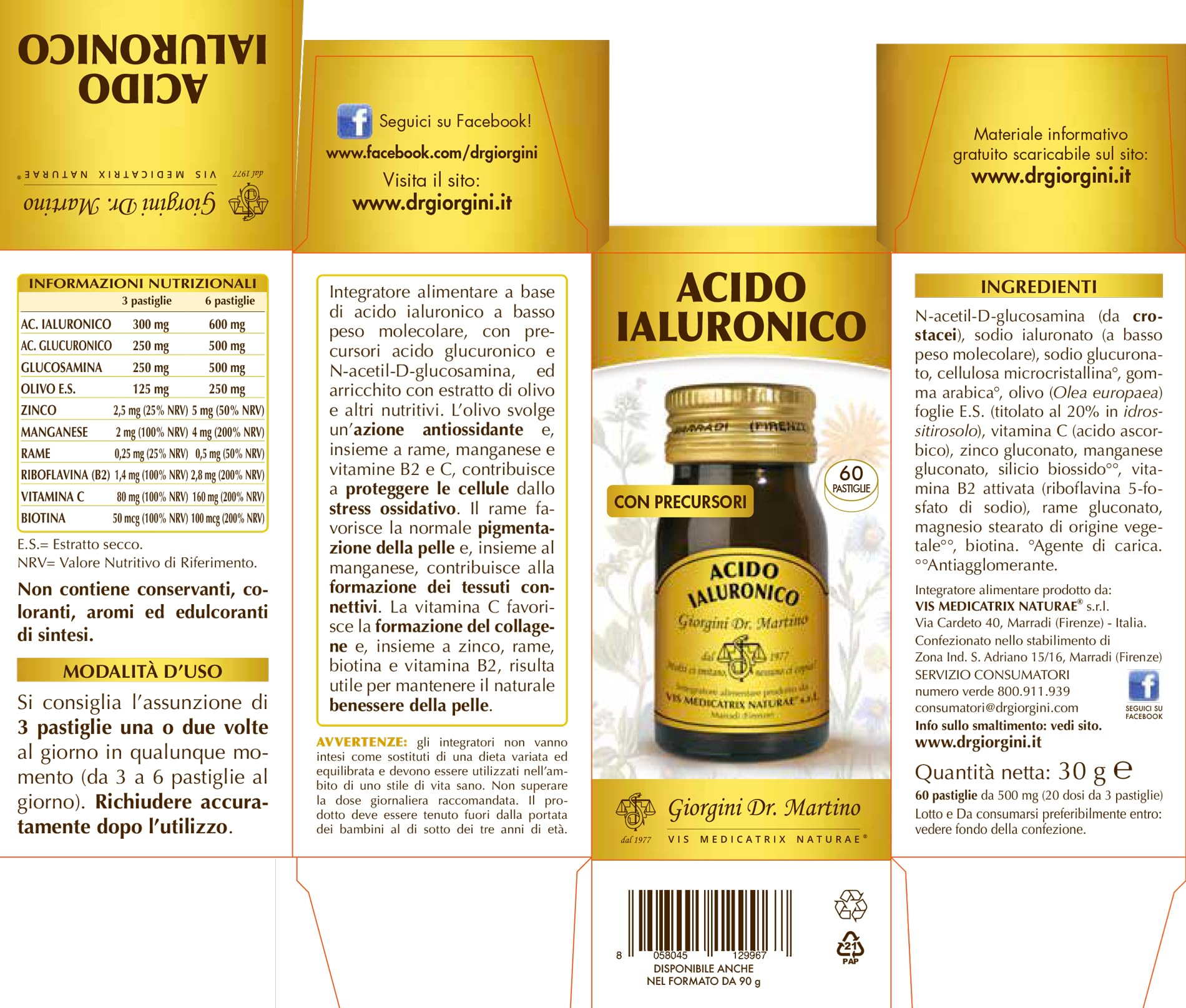 Acido IALURONICO Pastiglie - 30 g (integratore di Acido ialuronico 300 MG - con vitamina C per la Formazione del collagene, Zinco, Rame e biotina per Il Benessere della Pelle)