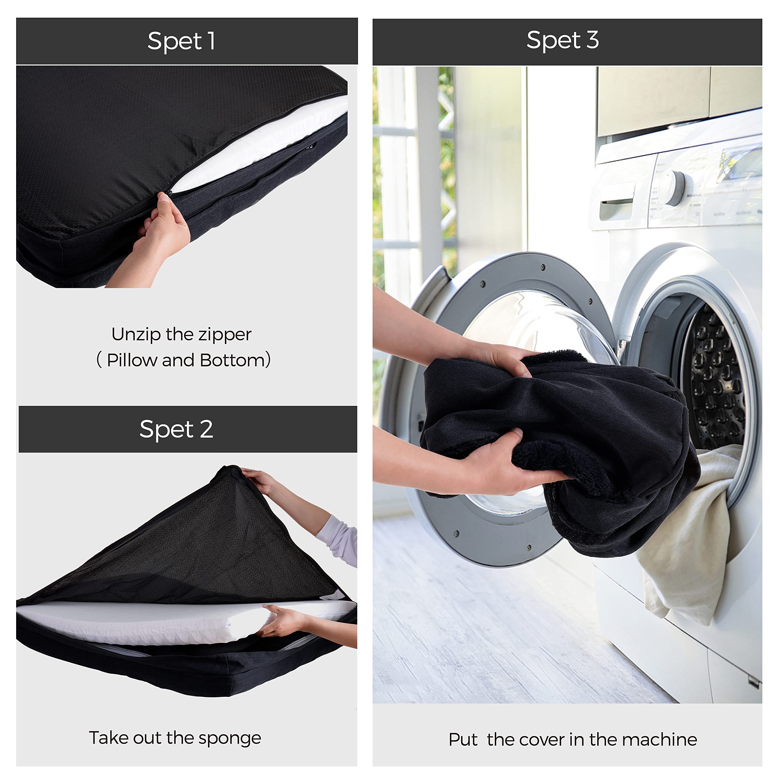 HMTOPE Orthopädisches Hundebett, Hundesofa, hohen Rand, Hundekissen, Hundekorb, Abnehmbar und waschbar, Grosse Hunde & MittelgroßeHunde, Schwarzgrau, 106cm