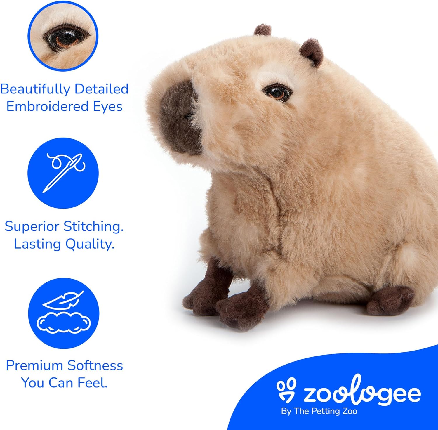 The Petting Zoo Capybara Stuffed Animal Plushie, Gifts for Kids, Earth Keeperz Wildlife Animals, Zoologee Brown Capybara Plush Toy, 10 inches