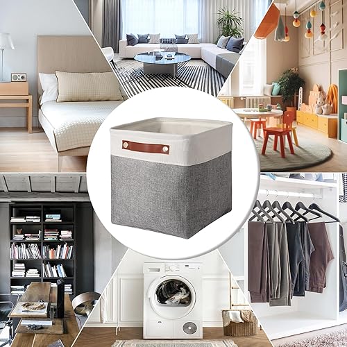 Miniatura 4 de Pulnimus Contenedores de almacenamiento para estantes, paquete de 4 unidades, canastas grandes de almacenamiento de tela de 11 x 11 x 11 pulgadas