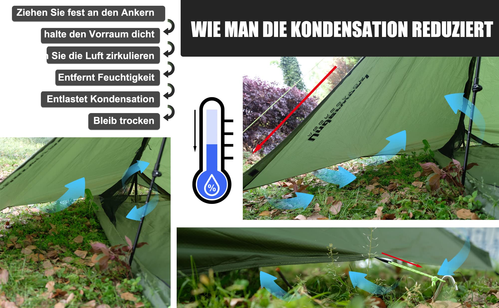 1 Personen Zelt für Camping – Ultraleicht Trekkingstock Zelt, Wasserdicht Outdoor 1 Mann Zelt, Kompakt Zelt mit Kleines Packmaß für Wandern, Strand, Festival(Keine Trekkingstöcke)