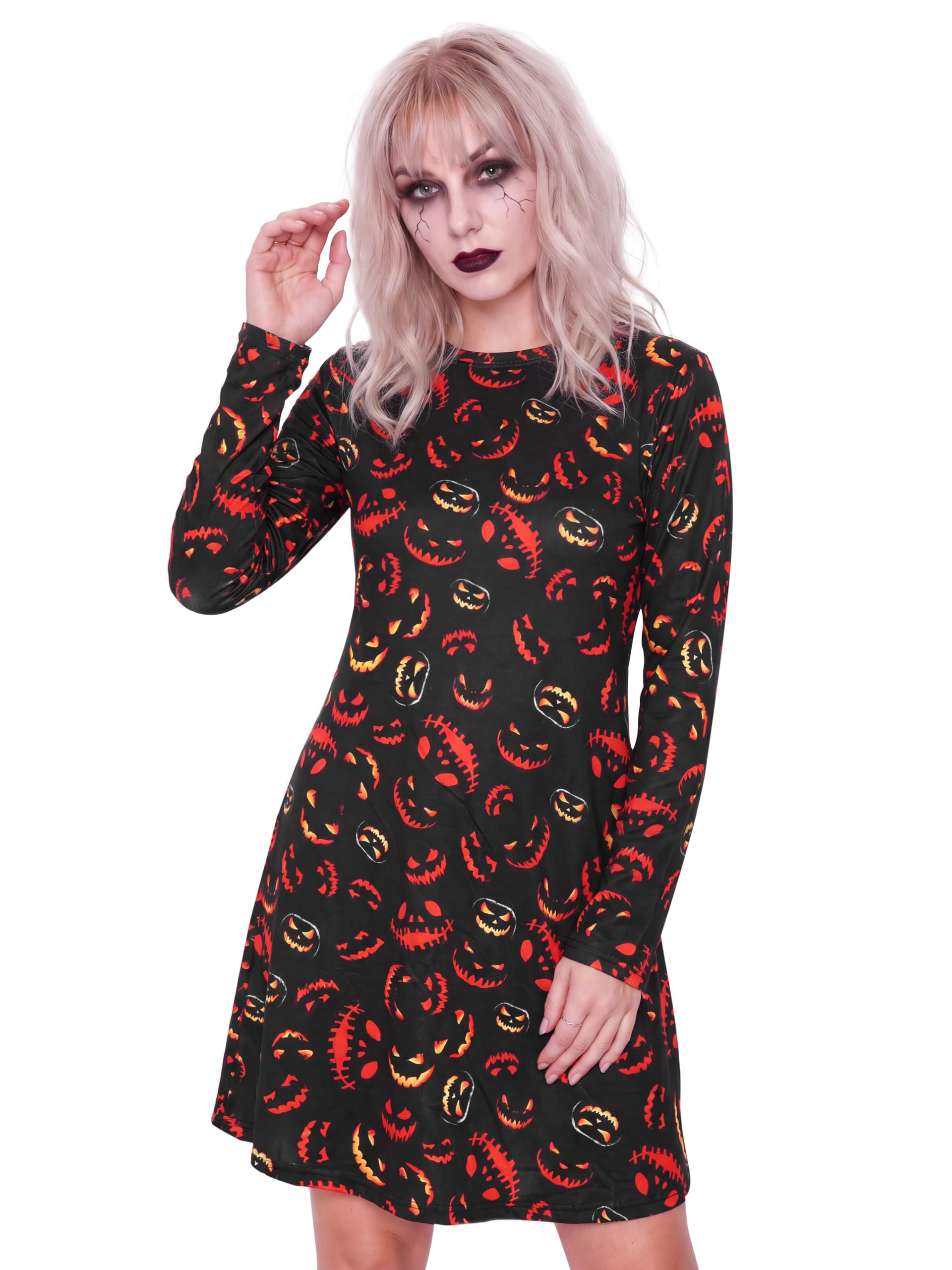 Love My Fashions® Womens Halloween Dress Scary Costume Adults Ghost Skull with Scary Bats Pumpkin Party Wear Womens Top — image 1