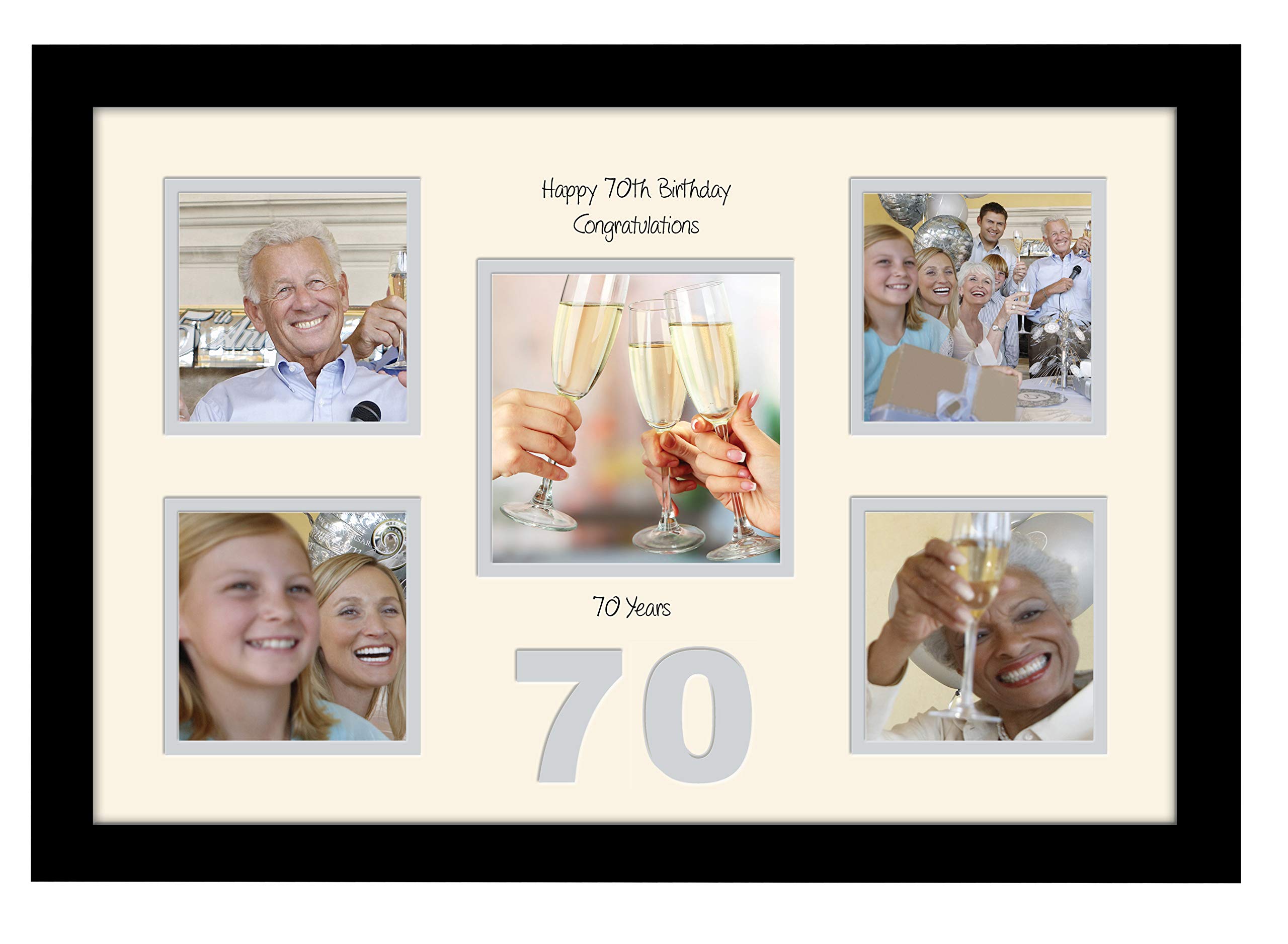 Photos In A Word Black Finish Frame Cream Mount Grey Inside 70Th Birthday Photo Frame 4"X4" X4 And 5"X5" Photo 971D (Black Finish Frame Cream Mount Grey Inside)