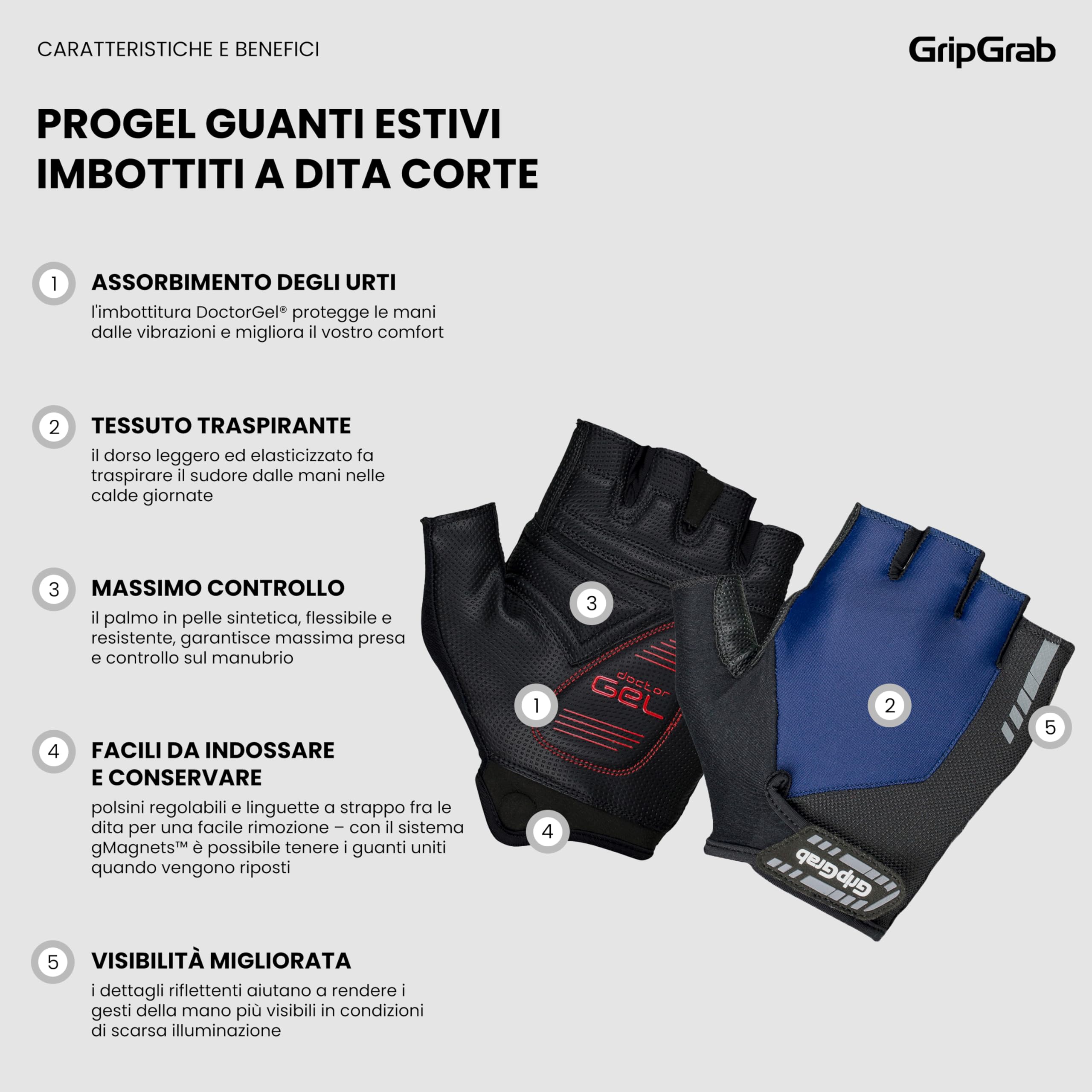 GripGrab Guanti da Ciclismo Estivi ProGel Imbottiti Antiscivolo a Dita Corte Confortevoli Guanti MTB Gravel Bici da Corsa