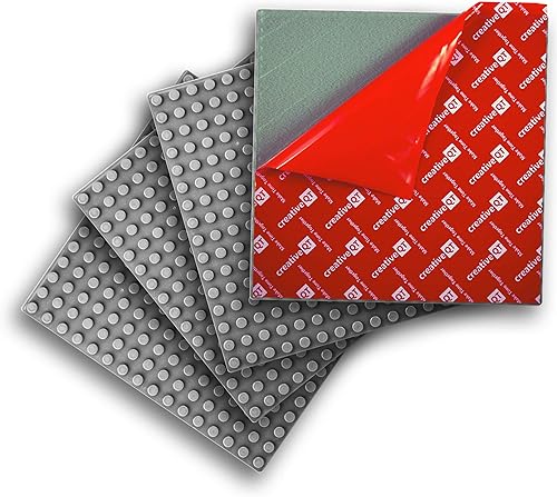 Creative QT Pelar y pegar, gris, paquete de 4, placas base autoadhesivas de 10 x 10 pulgadas, compatibles con ladrillos estilo DUPLO de mayor