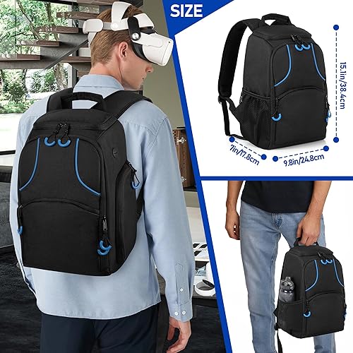 Vista 6 de Bolsa de transporte de almacenamiento compatible con Oculus Meta Quest 2/Quest 3/Quest 3S/Quest Pro/VR Elite correa y controlador, mochila de viaje