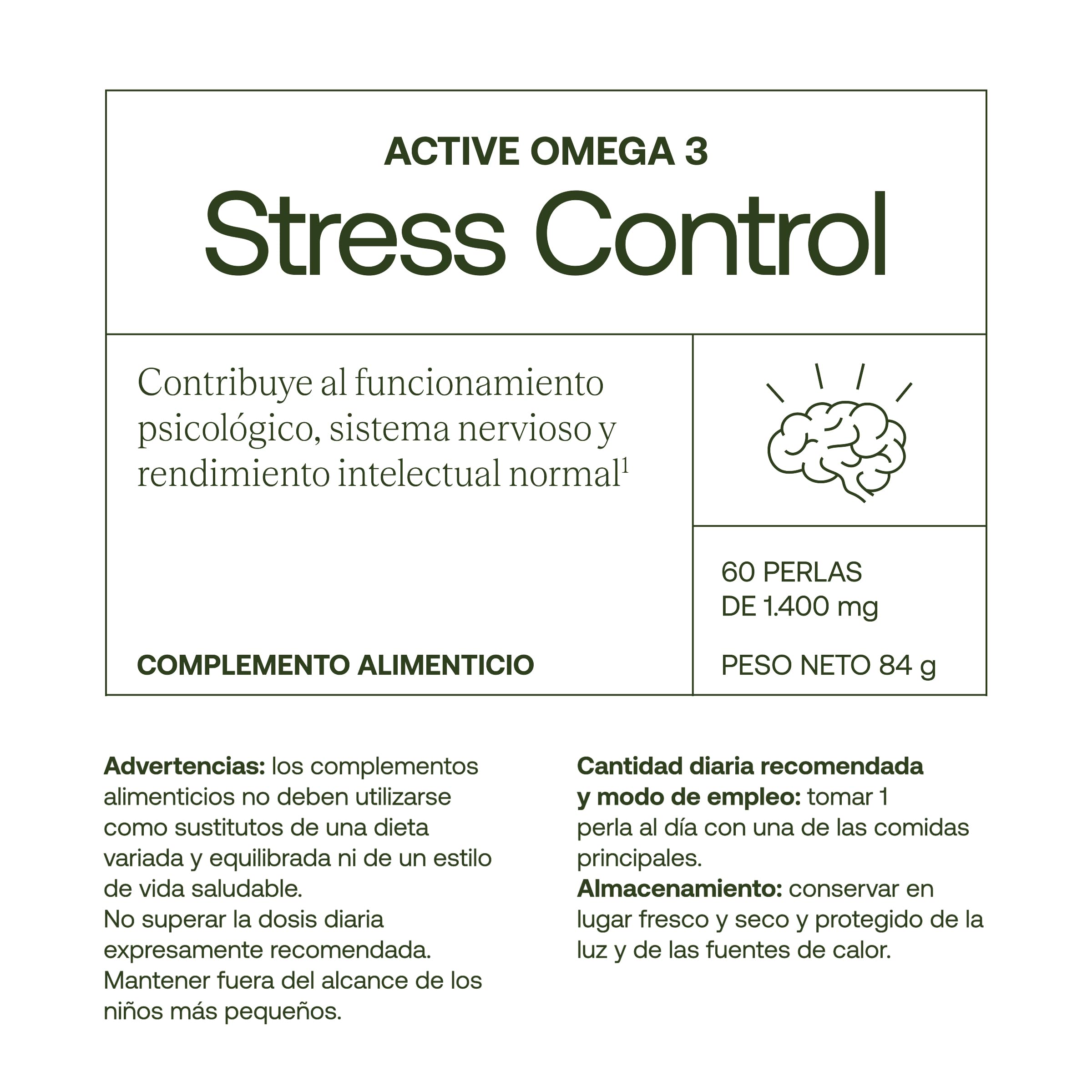 ACTIVE STRESS CONTROL – Apoyo natural frente al estrés y la fatiga emocional | Con Ashwagandha, Rhodiola, Omega-3, magnesio y vitaminas B | 60 perlas