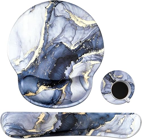 Miniatura 13 de iLeadon Alfombrilla de mouse con soporte para la muñeca, teclado y reposamuñecas, alfombrilla ergonómica con base antideslizante para computadora,