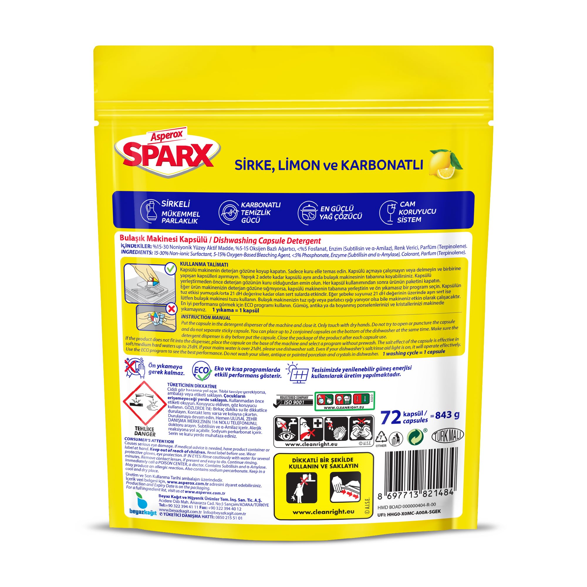 Asperox Sparx Diamond Bulaşık Makinesi Kapsülü 72 Adet