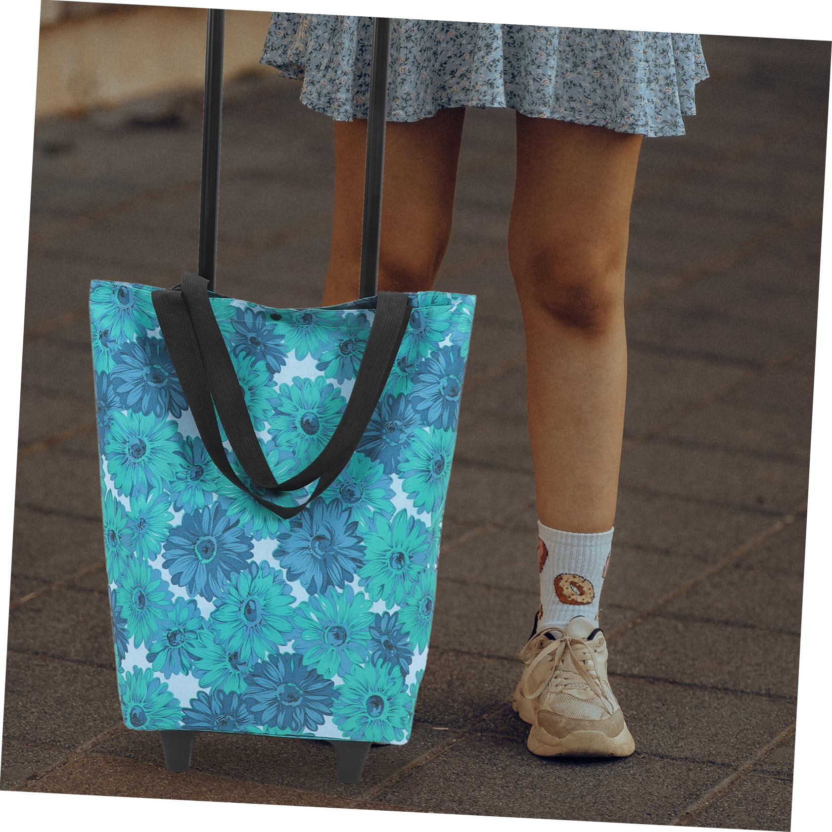 Ciieeo Einkaufstasche Tragbare mit Rädern Faltbare bis 21kg Kapazität aus Canvas und ABS Leichter Handwagen für Einkaufen und Reisen
