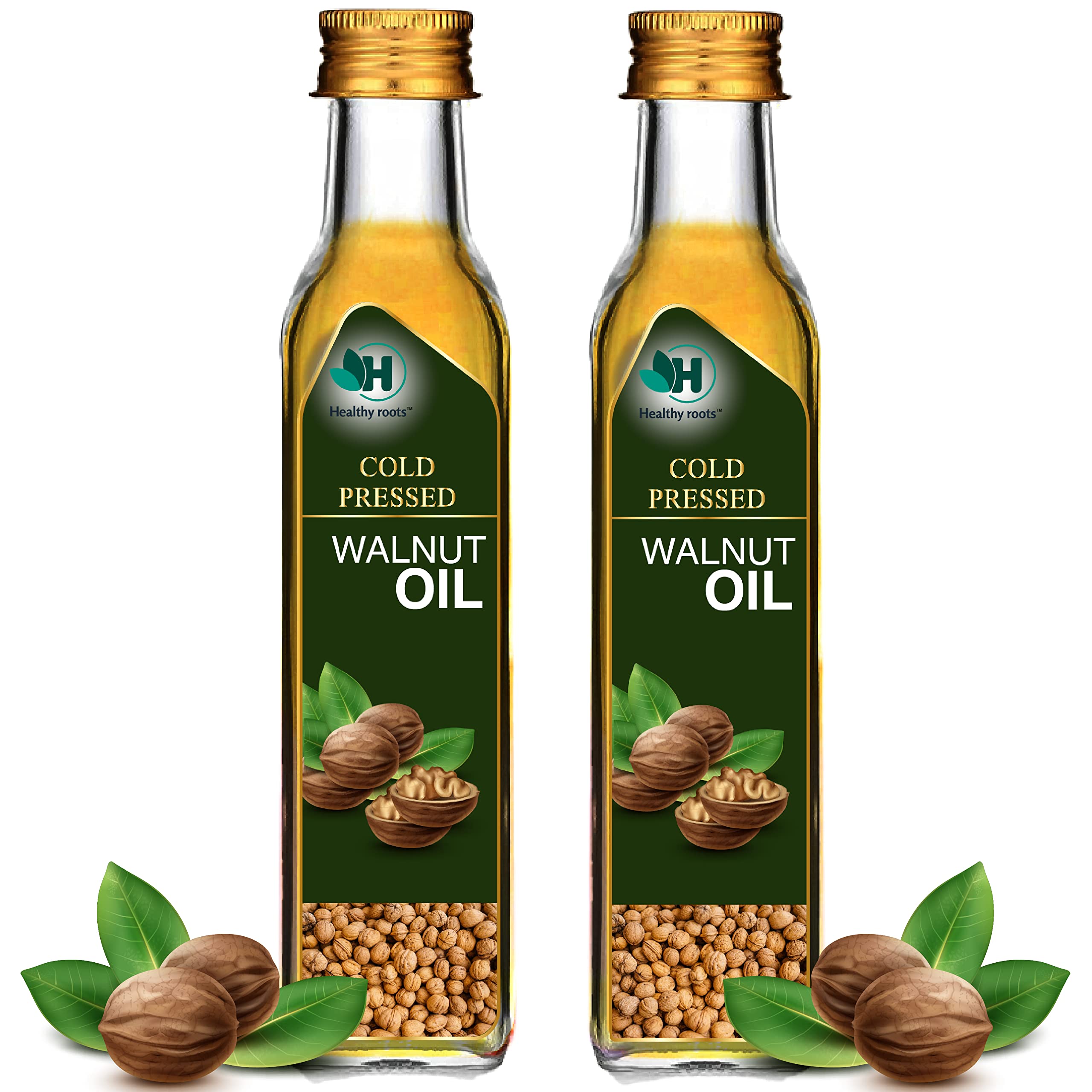 Healthy roots Cold Pressed Walnut Oil 100ml (Pack of 2) | Wood Pressed - Extracted on Wooden Churner | Kolhu/Kacchi Ghani/Chekku