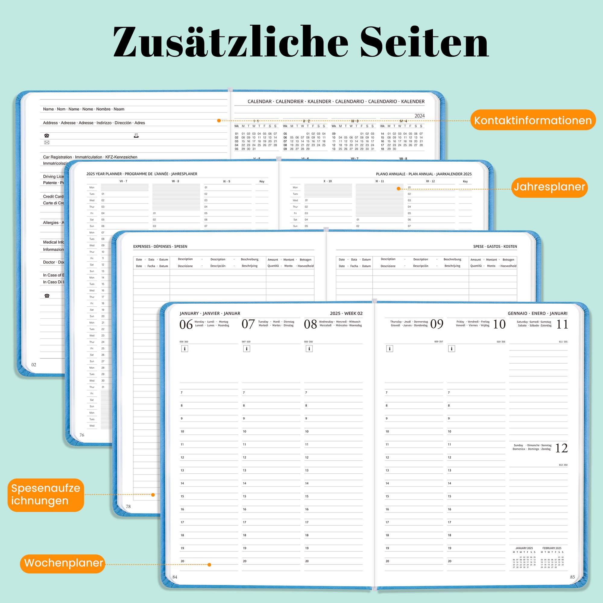 Jokisa Agenda 2025, Agenda Giornaliera Con Passante per Penna, Chiusura Elastica e Adesivi, Agenda Settimanale Intervalli di 30 Minuti, Ago.2024-Dic.2025 (22 x16 cm)