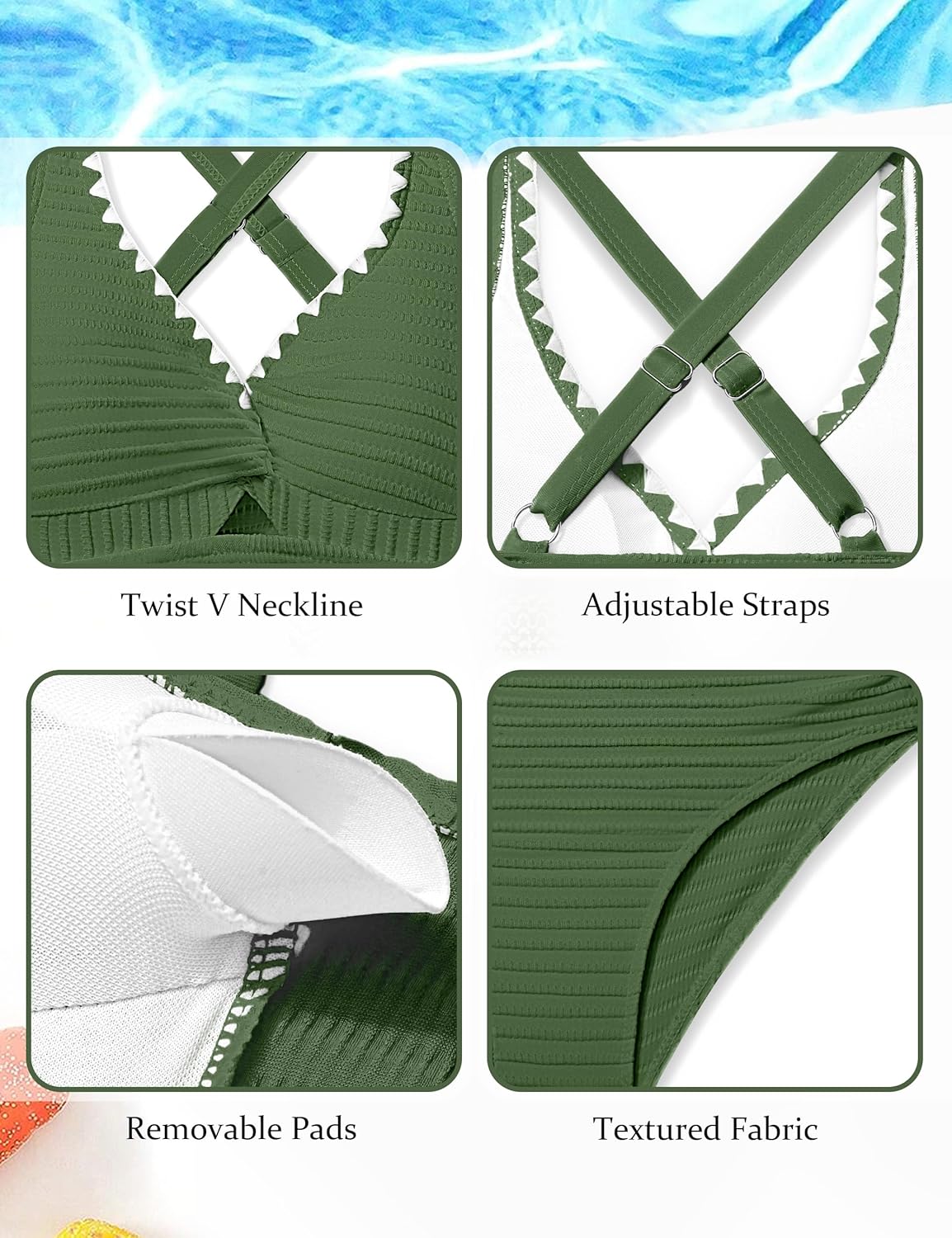 Girls Swimsuit Solid Color Textured Bikini Set Contrast Trim Bathing Suit 2 Piece Swimwear Adjustable Straps 9-16T - Image 7