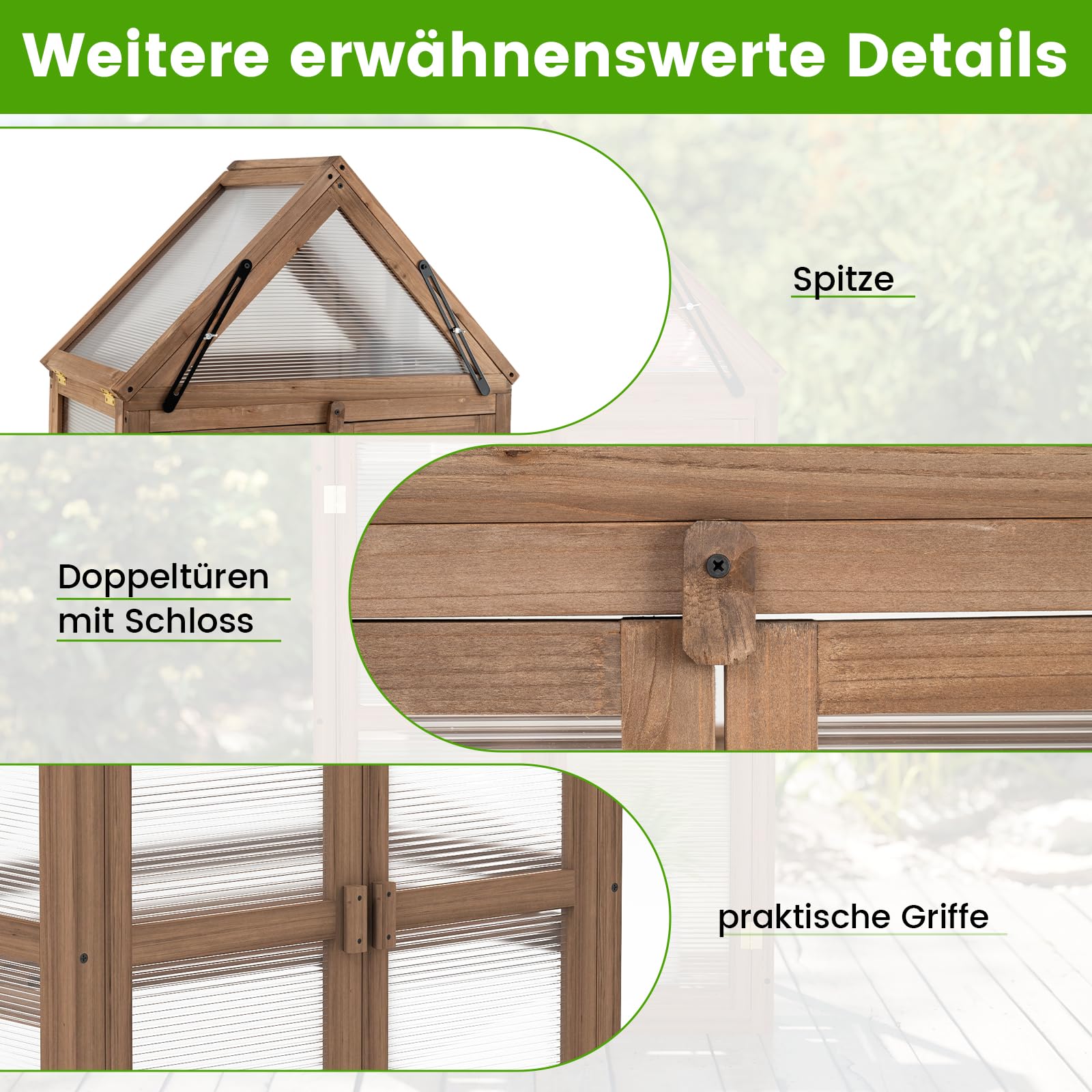 GOPLUS Mini Gewächshaus, 3-stöckiges Anzuchthaus, Treibhaus Holz, erhöhtes Pflanzenbeet mit transparentem Doppeltüren & aufklappbarem Dach, Frühbeet Tomatenhaus Aufzuchtschrank für Garten, Hof, Balkon