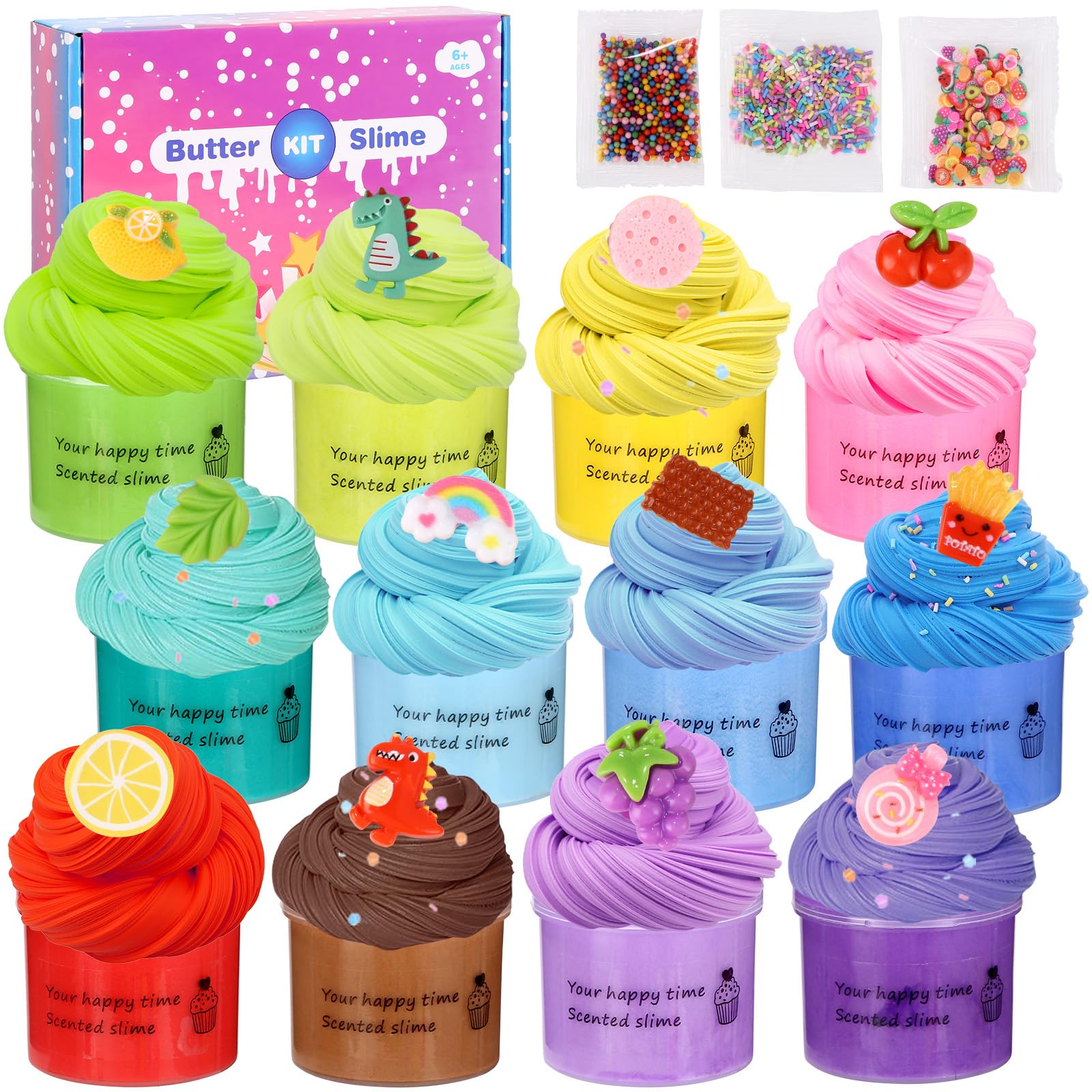 Zestaw Fluffy Slime, 12 sztuk, puszysty masło, slime, zestaw do samodzielnego wykonania, zawiera puszysty śluz chmury, śluz dla dzieci, na imprezę, prezent urodzinowy