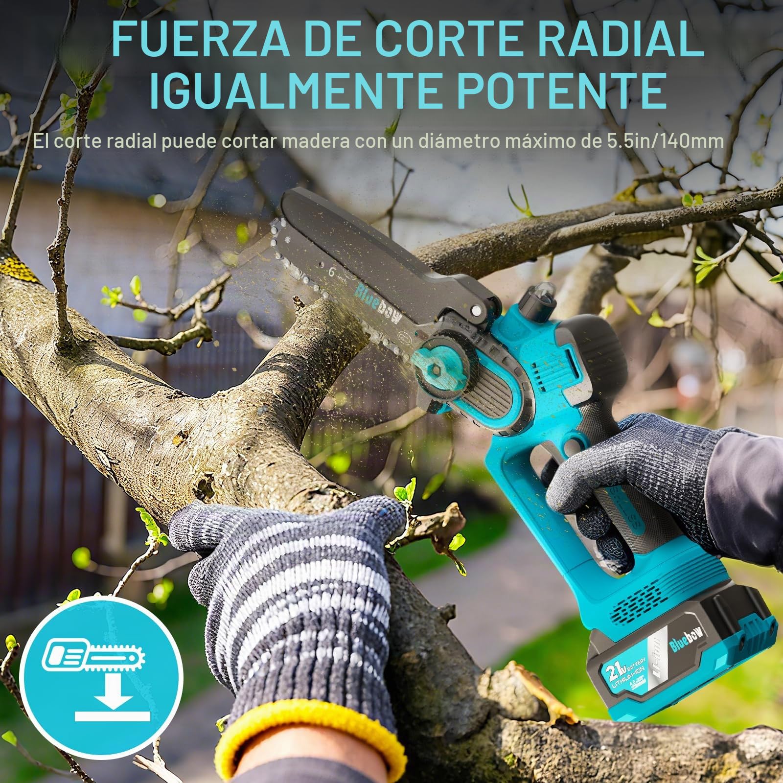 Mini motosierra inalámbrica sin escobillas, sierra eléctrica de 6 pulgadas con sistema de engrasador, motosierra con 2 baterías de 4000 mAh, motosierra pequeña con bloqueo de seguridad para cortar