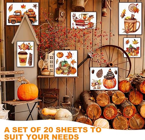 Miniatura 4 de Honoson 20 hojas de otoño de Acción de Gracias frotar en transferencias para muebles, manualidades vintage, calabaza, hoja de arce, calcomanías