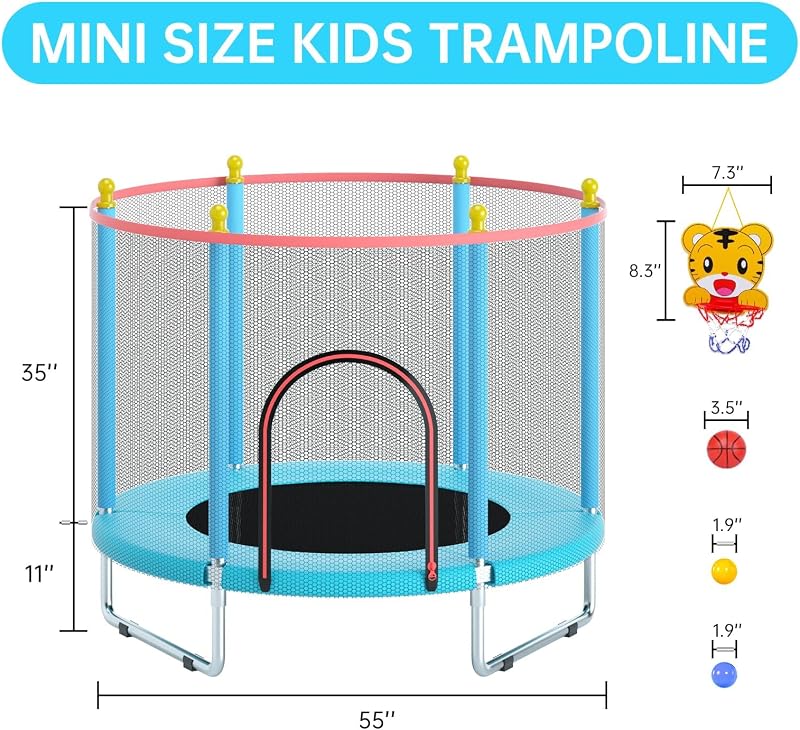 Svkiyang 150 cm gyerek trambulin biztonsági hálóval és kosárpalánkával 200 kg