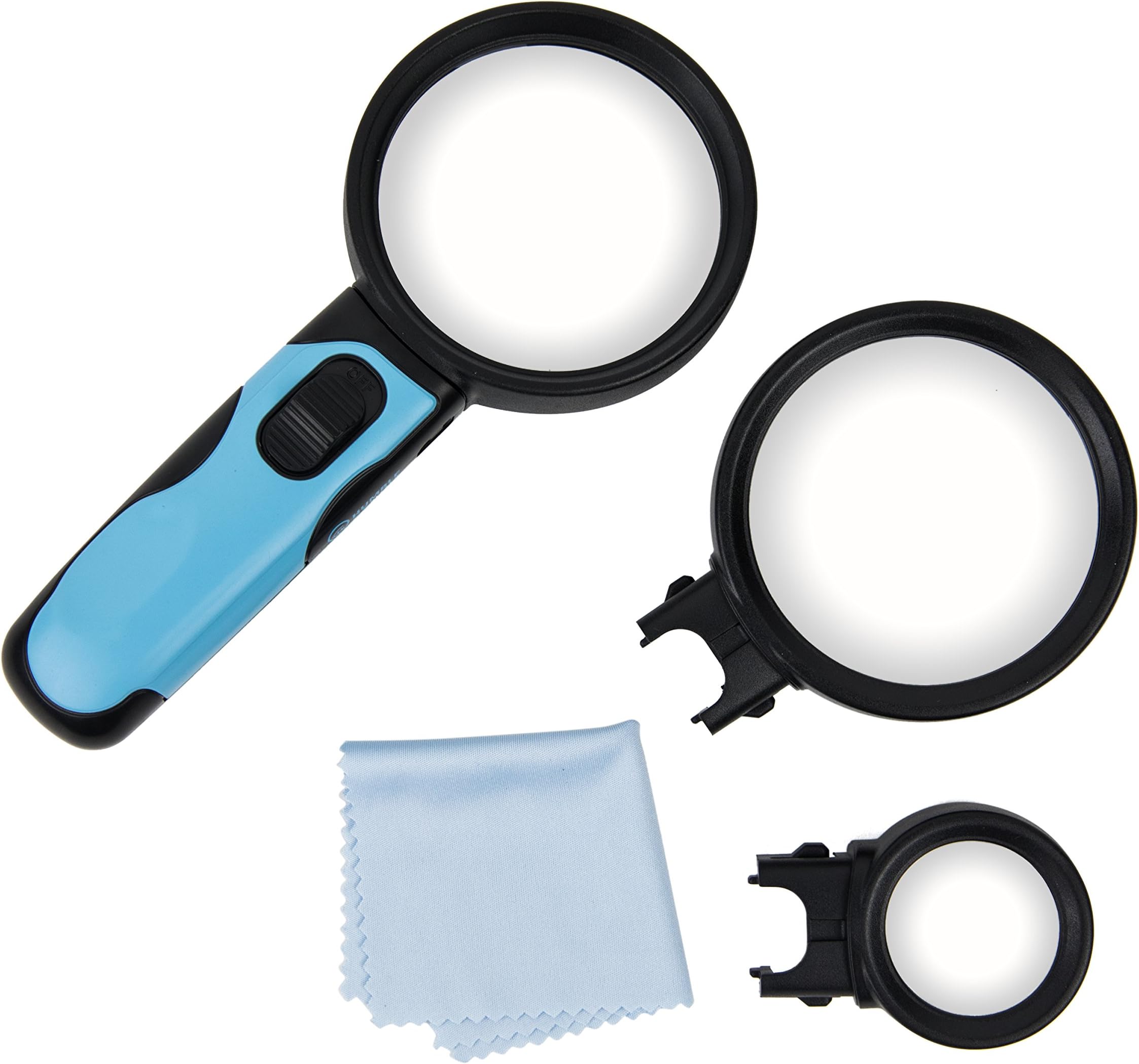 Magnifying glass set with LED light Bright Idea by Humble Genius - Handheld magnifier with 3 lighted lenses