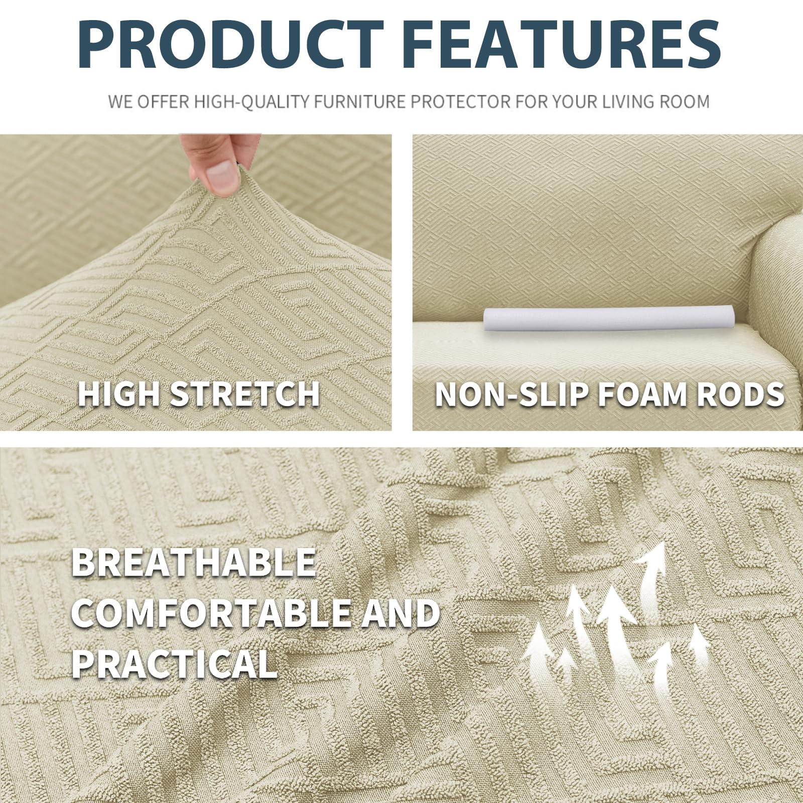 Ystyle Copridivano 3 Posti Con Braccioli, Super Elasticizzato Copri Divano, Copridivano Antigraffio Gatto, Copridivani Antiscivolo Antimacchia, Universale Sofa Cover Moderno, Beige Chiaro
