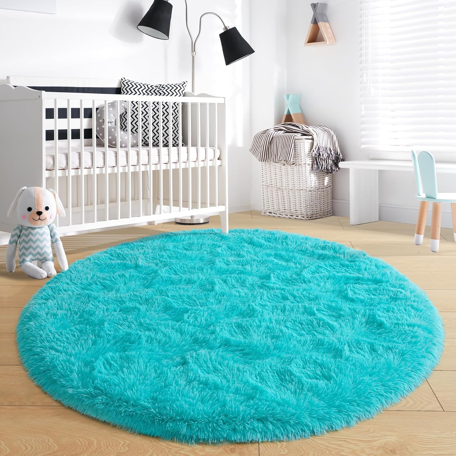 VASAC Luxury Shaggy Round Carpet 2x2 Feet Turquoise – Soft Fluffy Anti-Skid Washable Plush Rug, Modern Decorative Thick Floor Mat for Bedroom, Living Room, Kids Playroom, Study Room & Sofa Area 3
