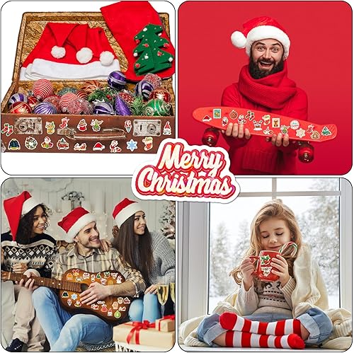 Miniatura 3 de 50 calcomanías de Navidad, calcomanías holográficas con temática navideña, calcomanías navideñas para niños y adultos, calcomanías de vinilo