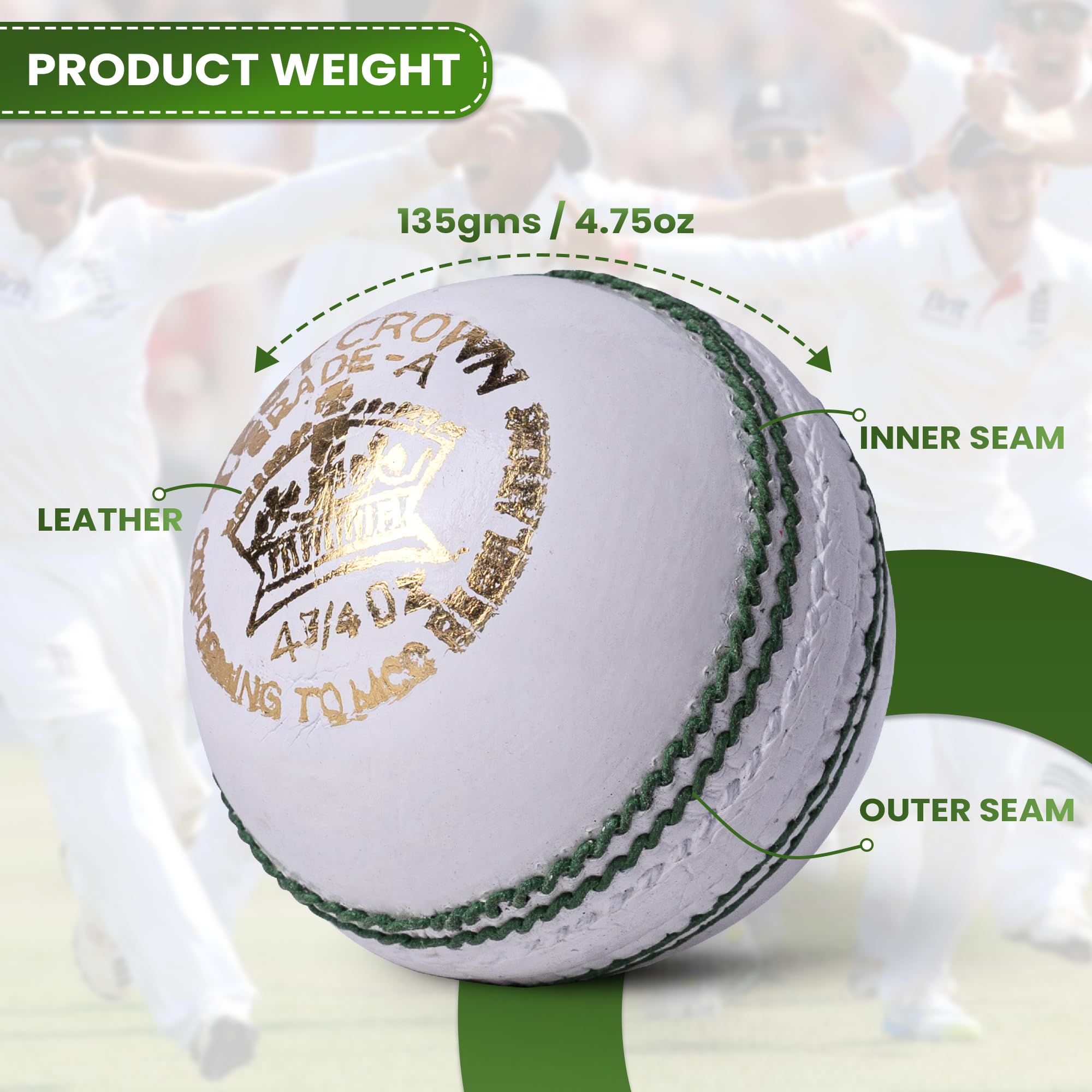 Zipper Junior Cricket Ball, Hand-Stitched Leather Youth Cricket Balls 4.75oz Weight