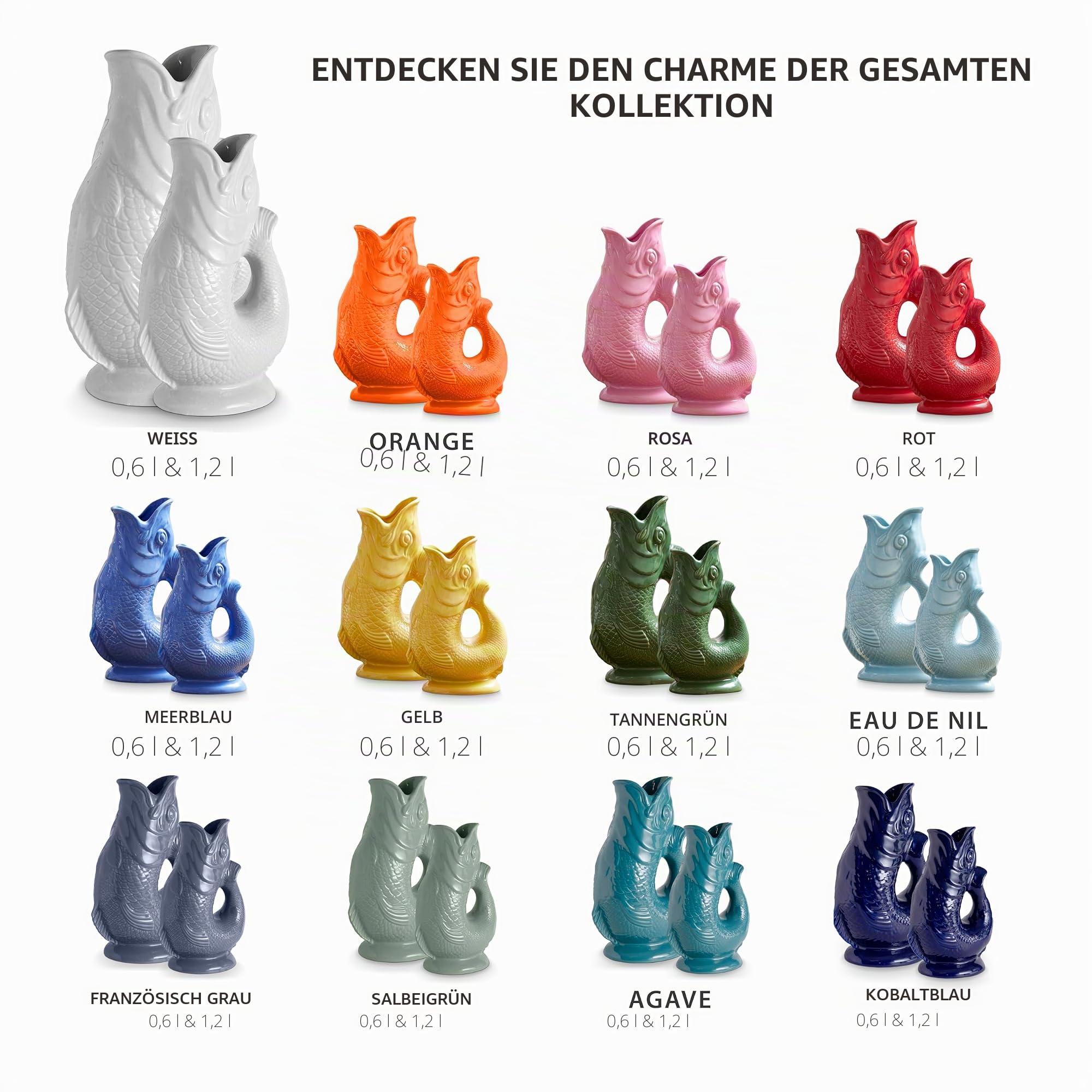 Wade WA967803WHT Fischkrug, Steingut, ikonisches britisches Erbe, hergestellt in Stoke-on-Trent, 1,2 l, Weiß