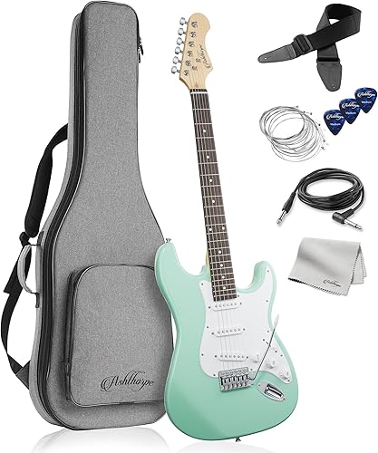 Ashthorpe - Guitarra eléctrica de 39 pulgadas, kit de guitarra de tamaño completo con bolsa acolchada, barra de trémolo, correa, cuerdas, cable,