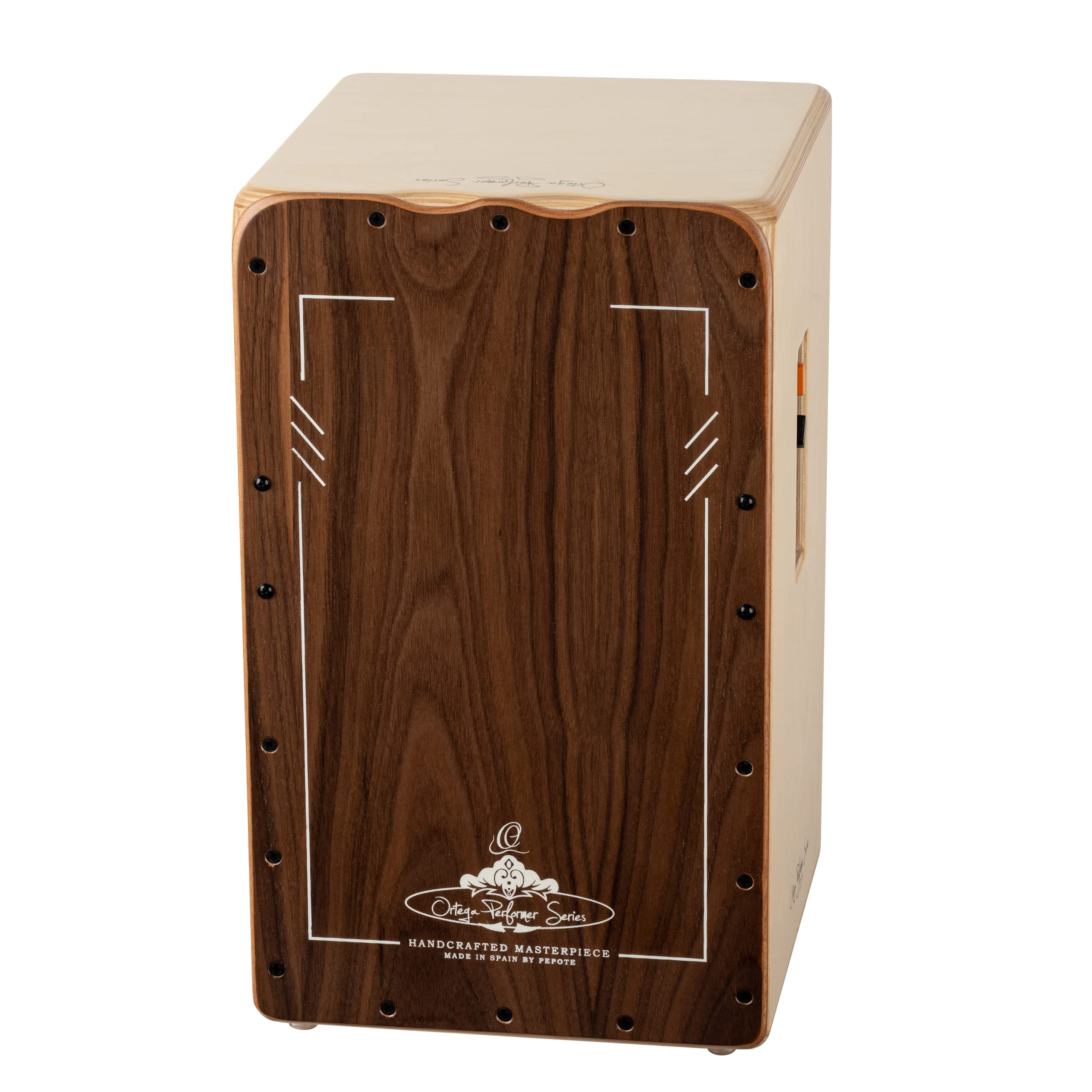 Ortega Guitars Performer Series Cajon – Caisse Claire Grand Format pour Gaucher avec Micro – Surface de Frappe Noyer, Naturel Satiné (OCJPF-3-L)