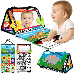 Baby Toys 0-6 Months - Tummy Time Toy Black and White High Contrast Newborn Toys - Baby Mirror